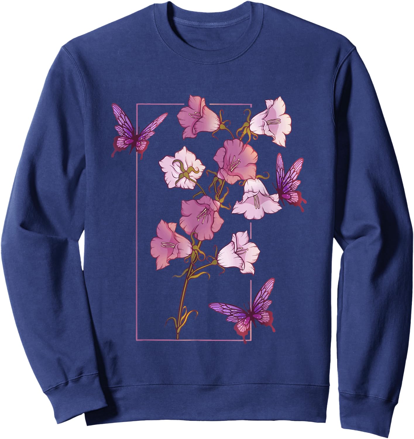 Floral Flower Bellflower Campanula Butterflies Wildflower Sweatshirt - Sweatshirt | Navy