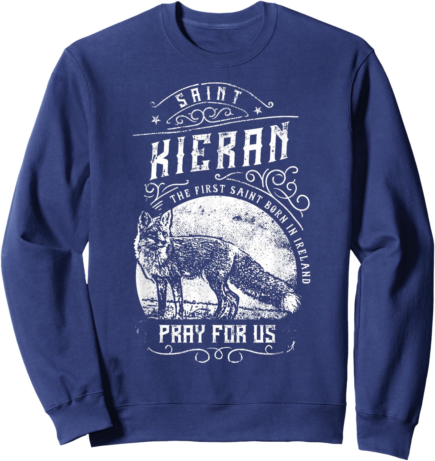 Saint Kieran Fox Catholic Irish Saints Sweatshirt - Sweatshirt | Navy
