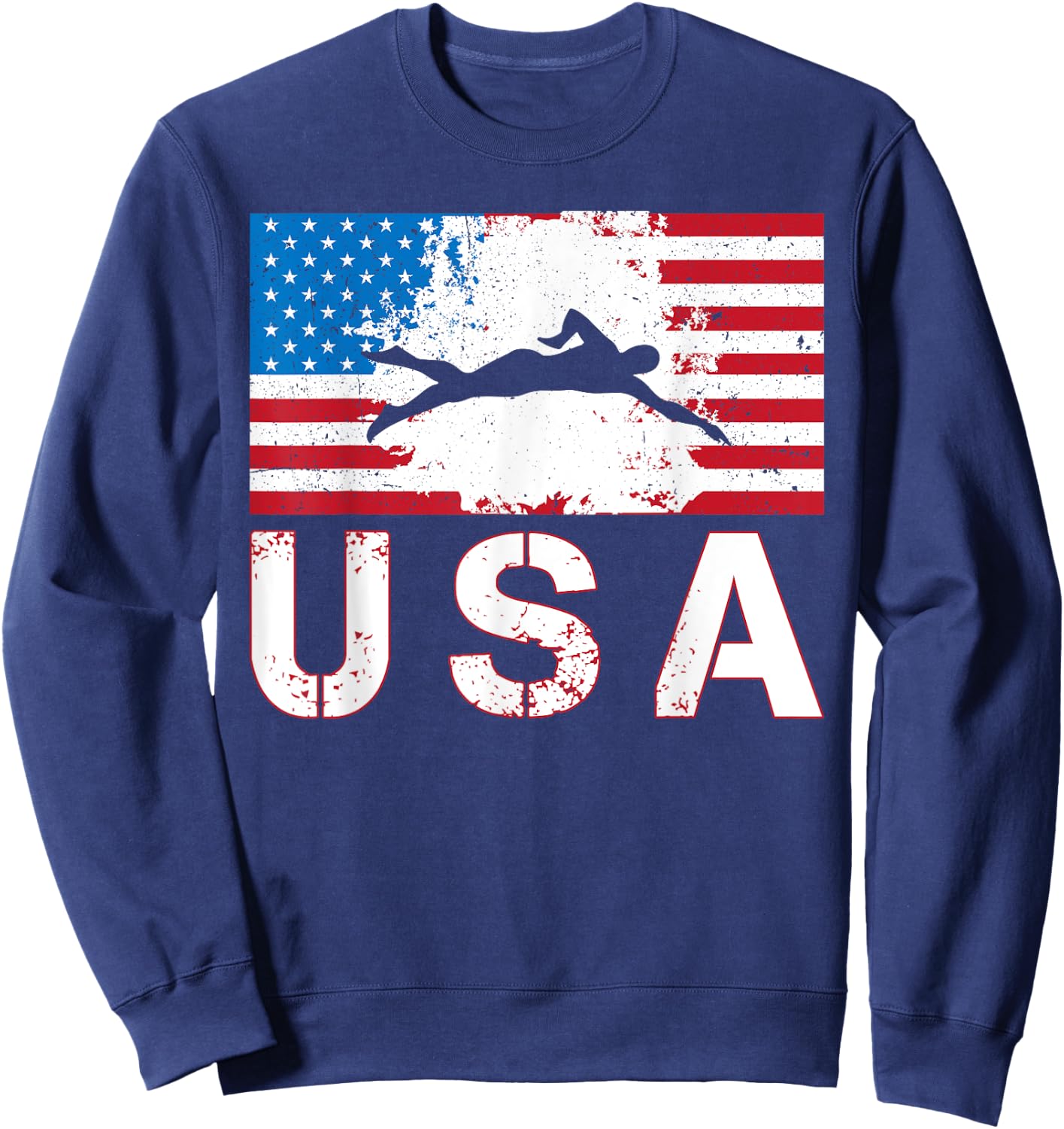 Swimming USA team American flag US swimmer men women kids Sweatshirt - Sweatshirt | Navy