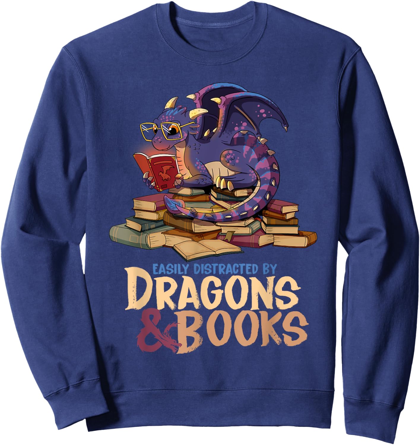 Easily Distracted By Dragons And Books Dragon Book Lover Sweatshirt - Sweatshirt | Navy
