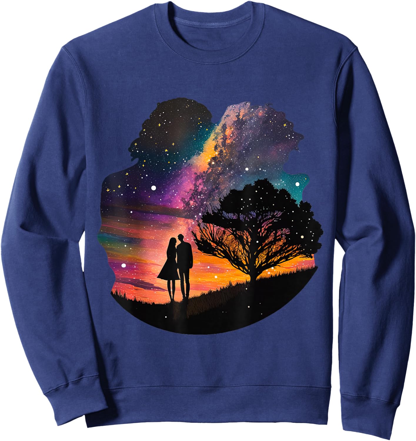 Galaxy Couple, Twin Flames Embrace Under A Canopy Of Stars Sweatshirt - Sweatshirt | Navy