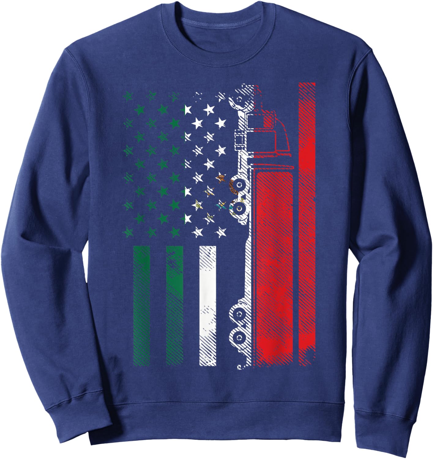 American Mexican Flag Semi Truck Cinco De Mayo Trucker Men Sweatshirt - Sweatshirt | Navy