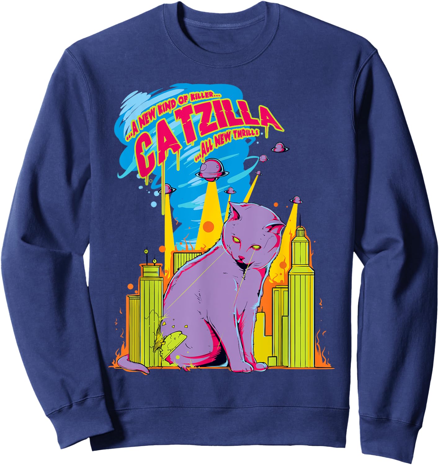 Vintage Catzilla Cat Kitten Lover Sweatshirt - Sweatshirt | Navy