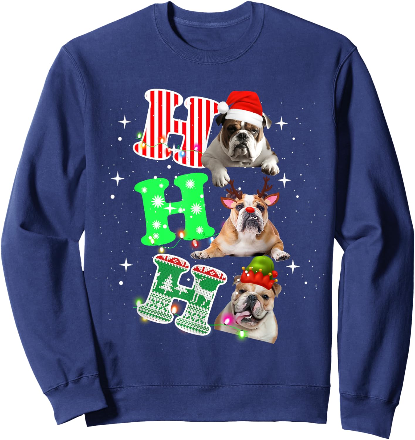 Ho Ho Ho English Bulldog Santa reindeer Christmas Men Women Kids Sweatshirt - Sweatshirt | Navy