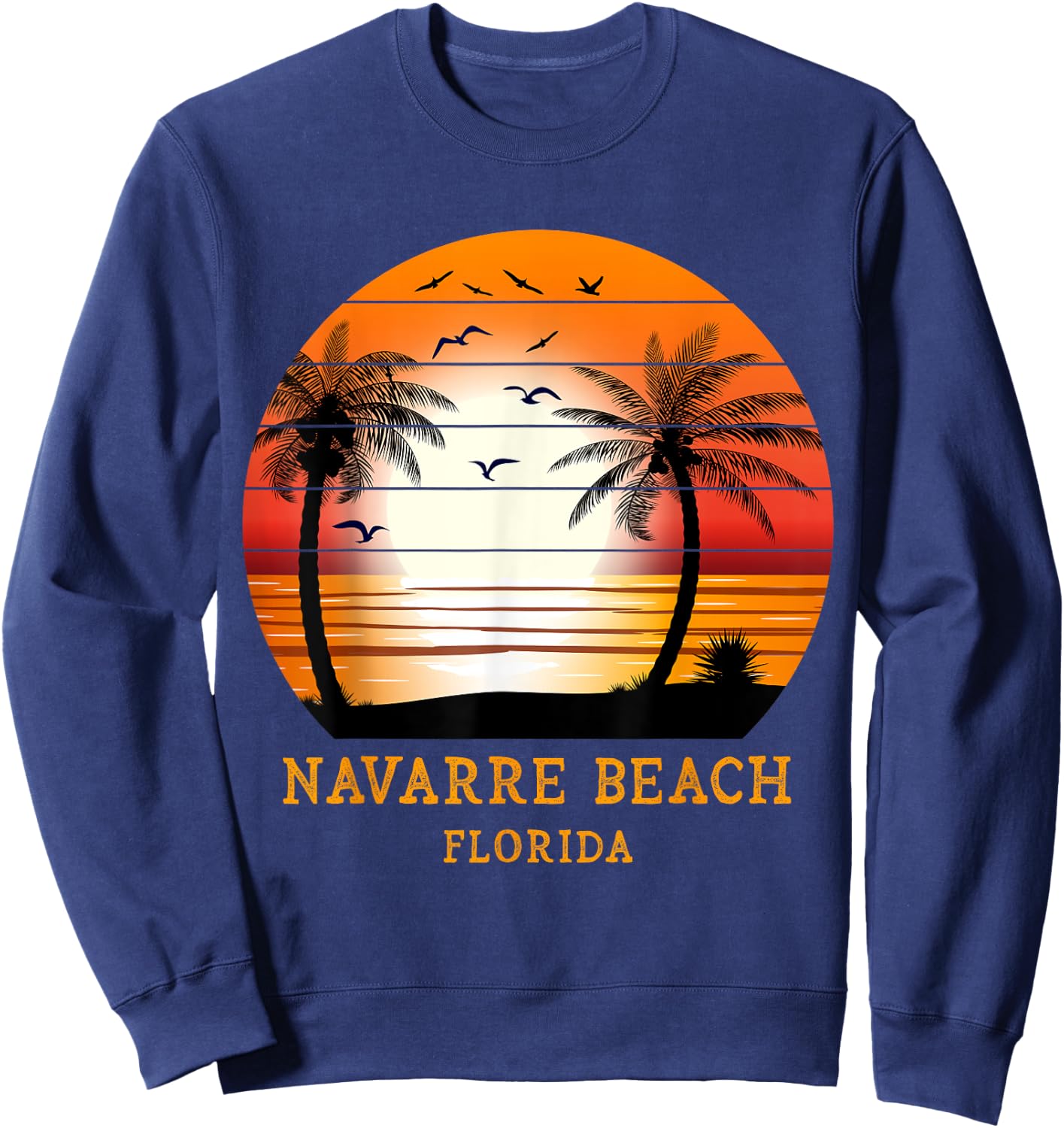 Navarre Beach Florida Vintage Sunset Retro Summer Vacay Sun Men Women Kids Sweatshirt - Sweatshirt | Navy