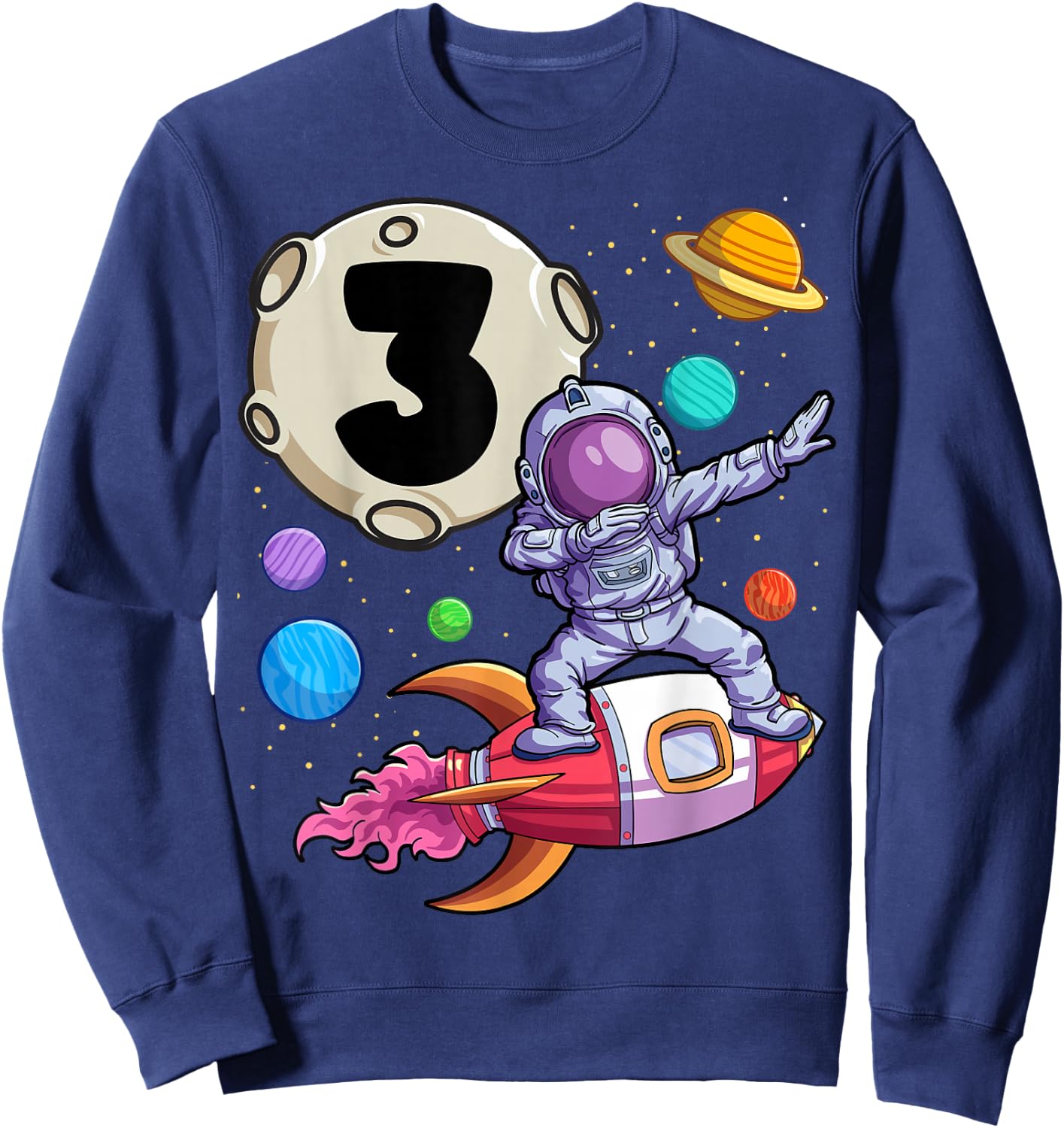 Dabbing Astronaut 3 Yrs Old Birthday Boy Space 3rd Birthday Sweatshirt - Sweatshirt | Navy
