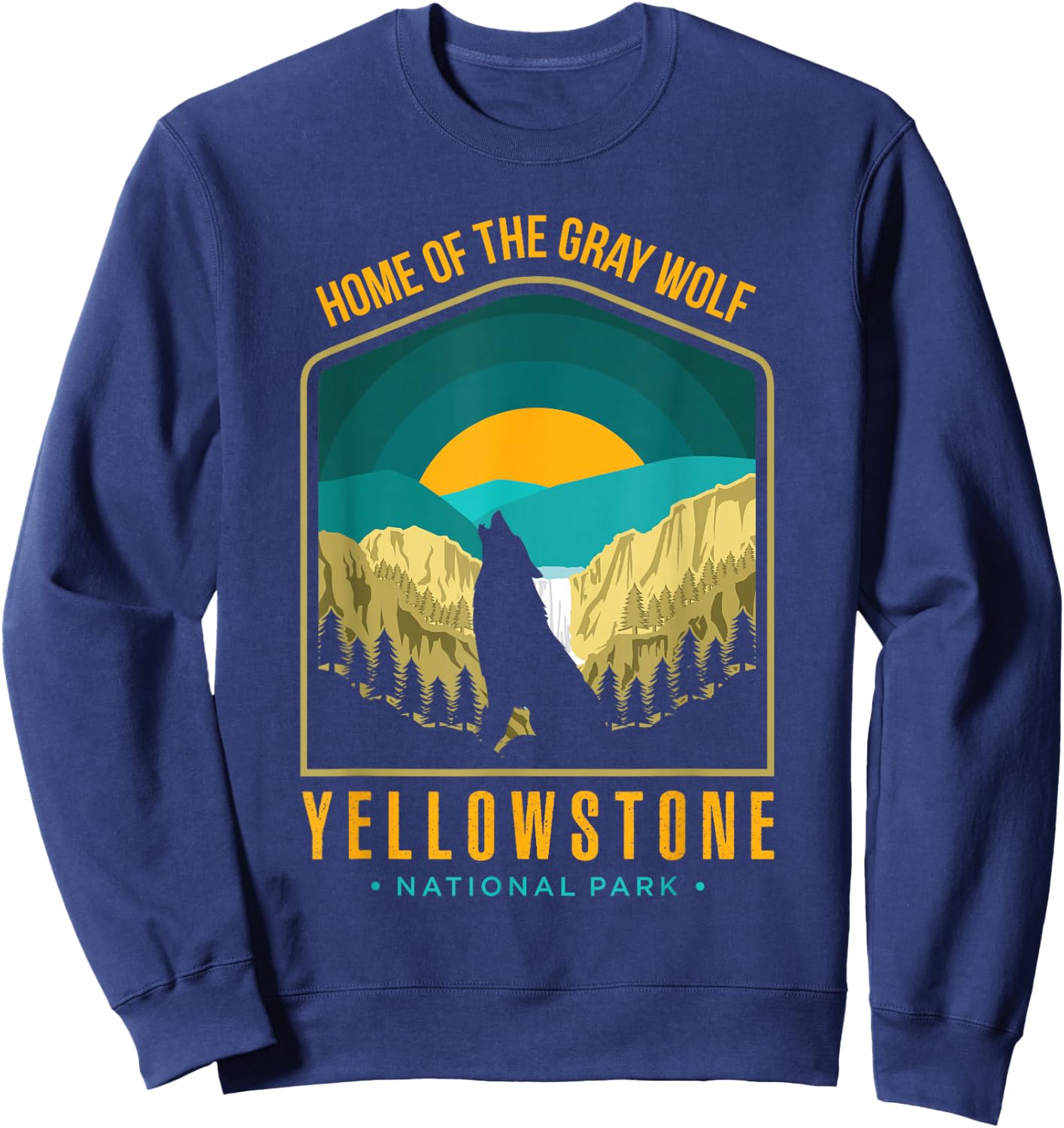 Yellowstone US National Park Wolf Wolves Lover Vintage Gift Sweatshirt - Sweatshirt | Navy