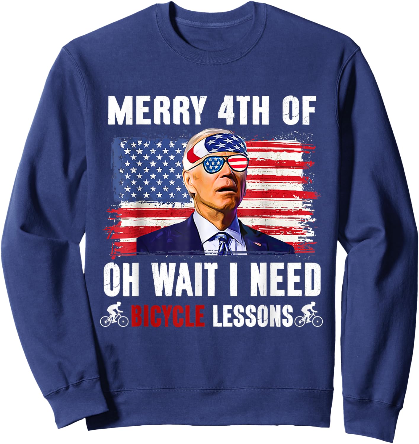 Merry 4th Of July Biden Bike Bicycle Falls Off Funny Men Sweatshirt - Sweatshirt | Navy
