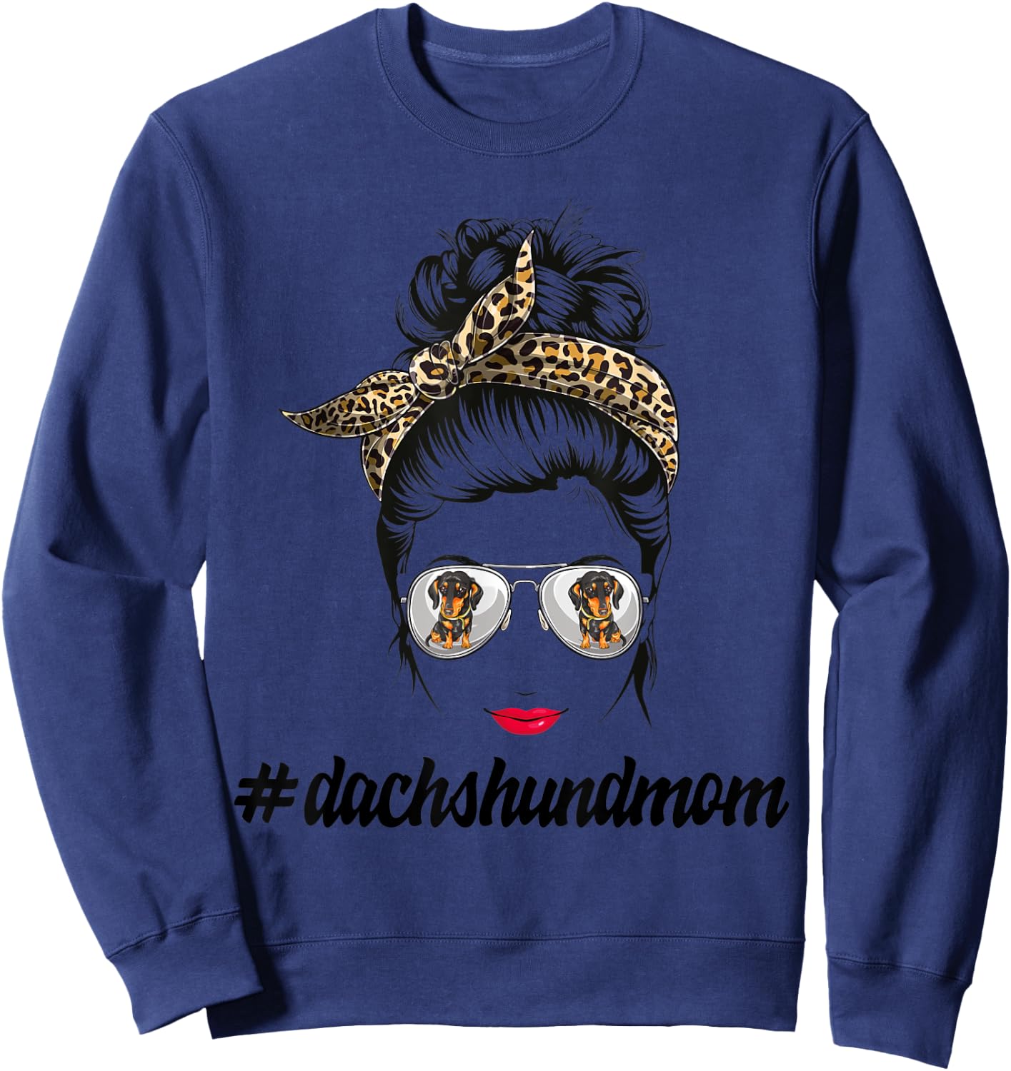 Dachshund Dog Mom Messy Bun Leopard Women Puppy Pet Lover Sweatshirt - Sweatshirt | Navy