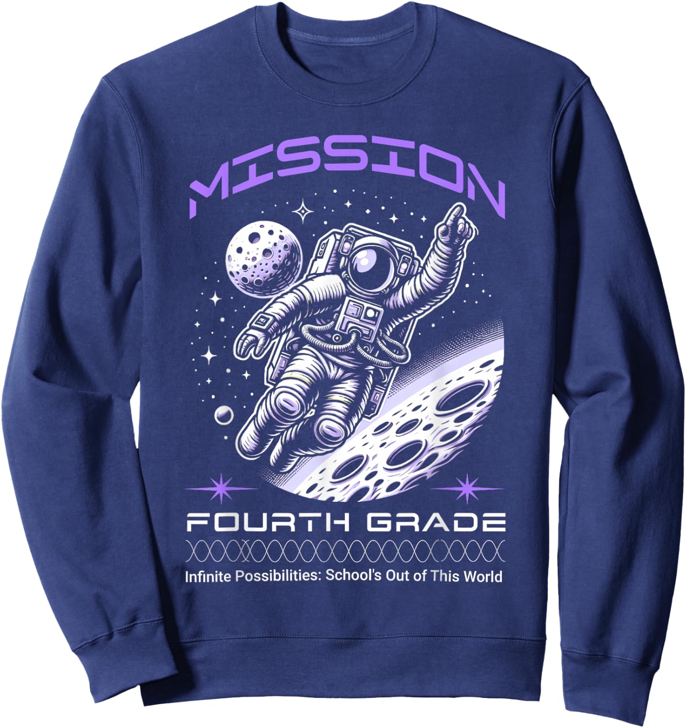 Fourth Grade Back To School Space Rocket Astronaut Sweatshirt - Sweatshirt | Navy