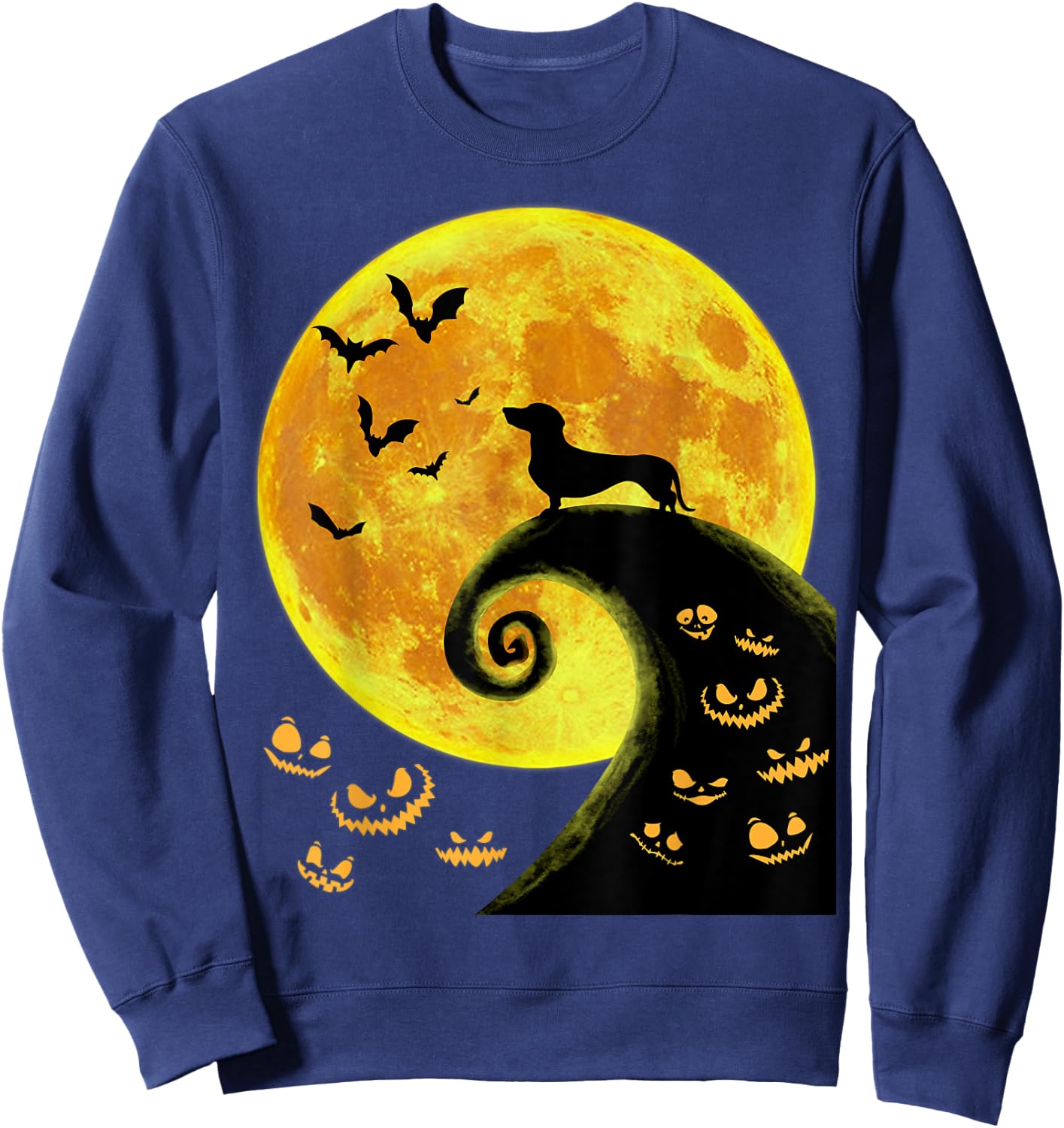 Funny Dachsund And Moon Halloween Costume Weiner Dog Lover Sweatshirt - Sweatshirt | Navy