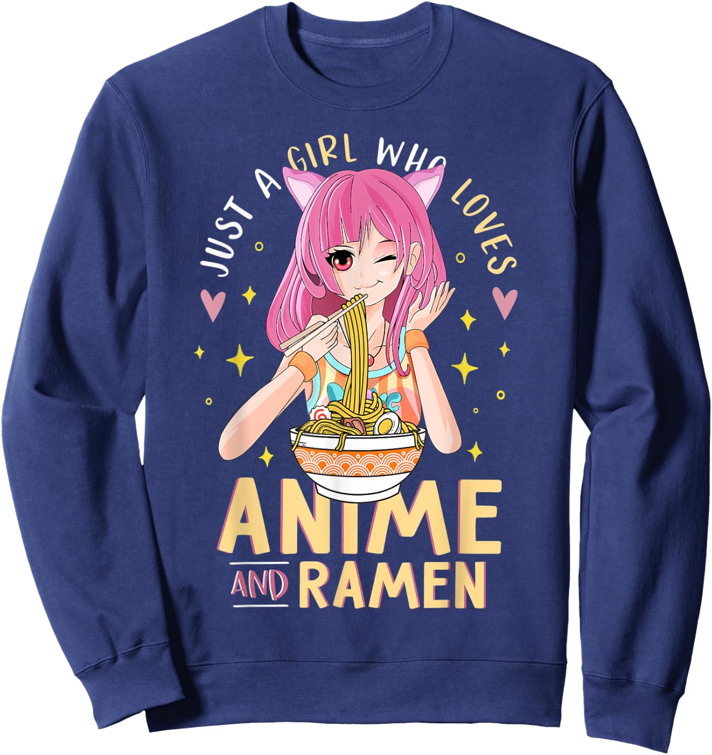 Just A Girl Who Loves Anime And Ramen Shirts For Teen Girls Sweatshirt - Sweatshirt | Navy