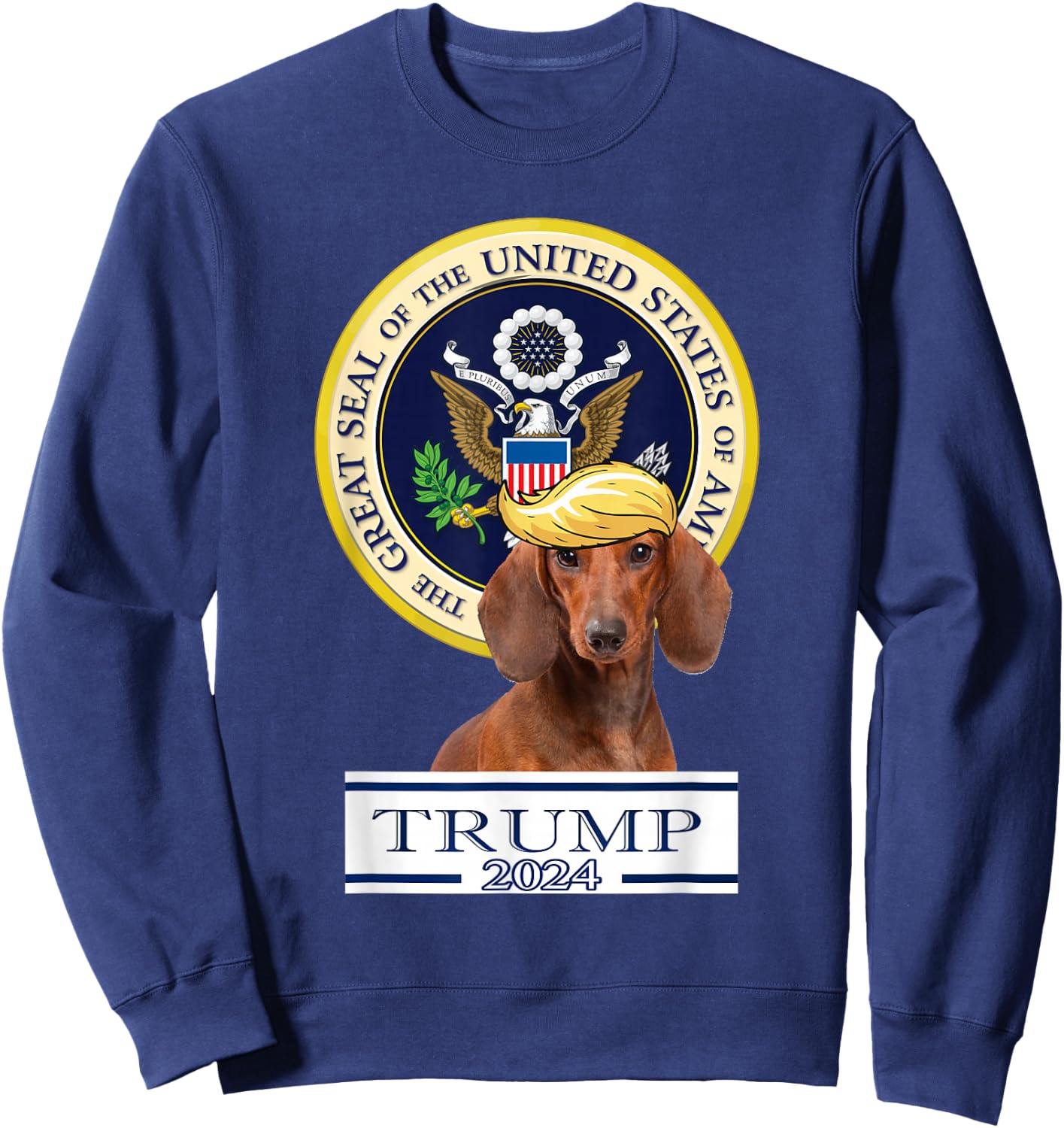 Trump 2024 Dog Trump 2024 Dachshund , Adult , Grey, Short Sleeve, 3XL, Regular Fit, Cotton/Polyester Blend Sweatshirt - Sweatshirt | Navy