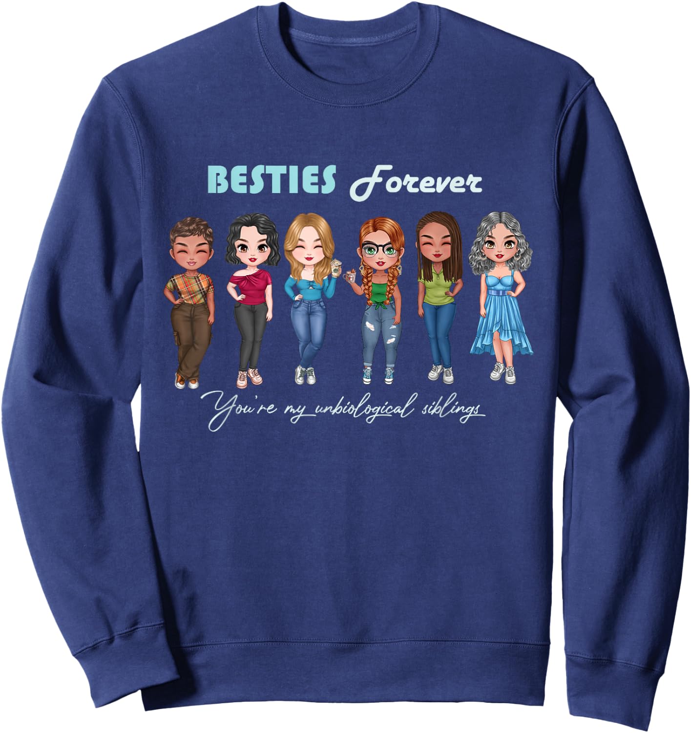 Unbiological Siblings, Sisters, Best Friends, Chibi Besties Sweatshirt - Sweatshirt | Navy