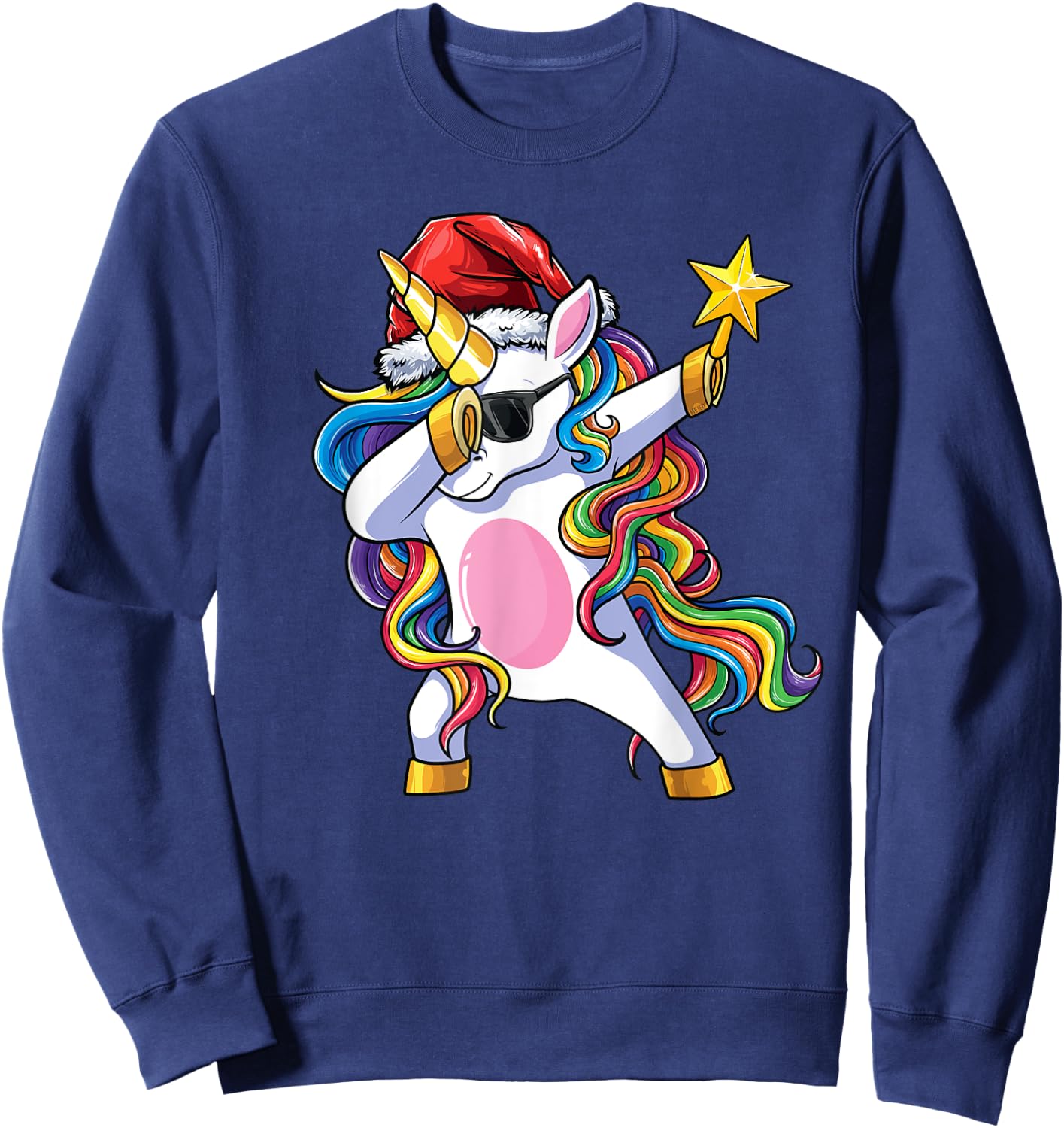 Unicorn Christmas Tree Lights Christmas Dabbing Unicorn Sweatshirt - Sweatshirt | Navy