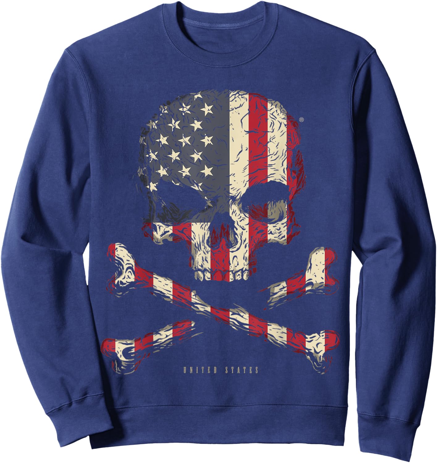 SKULL CROSSBONES UNITED STATES Flag Skeleton American Heart Sweatshirt - Sweatshirt | Navy