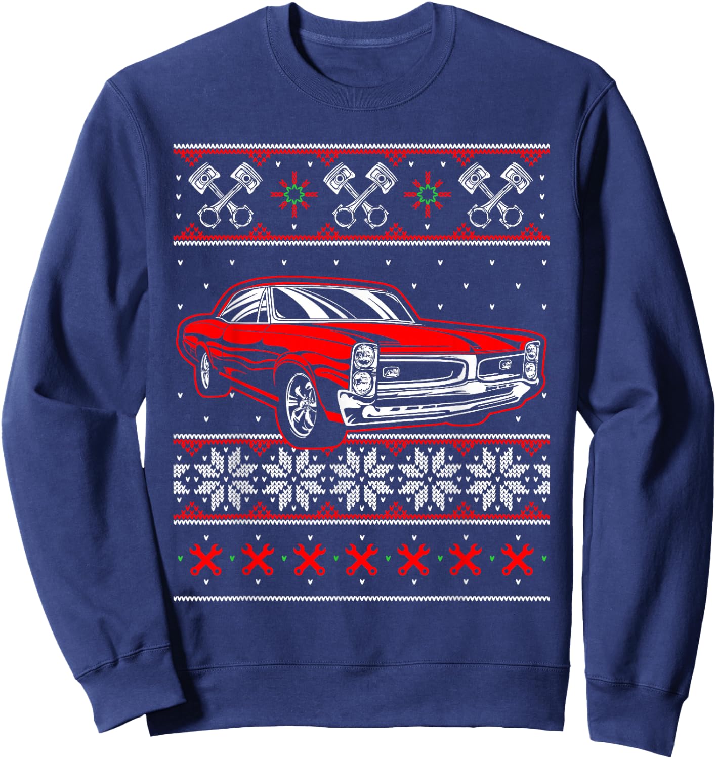 Mechanics Ugly Christmas Sweater Style Muscle Car Sweatshirt - Sweatshirt | Navy