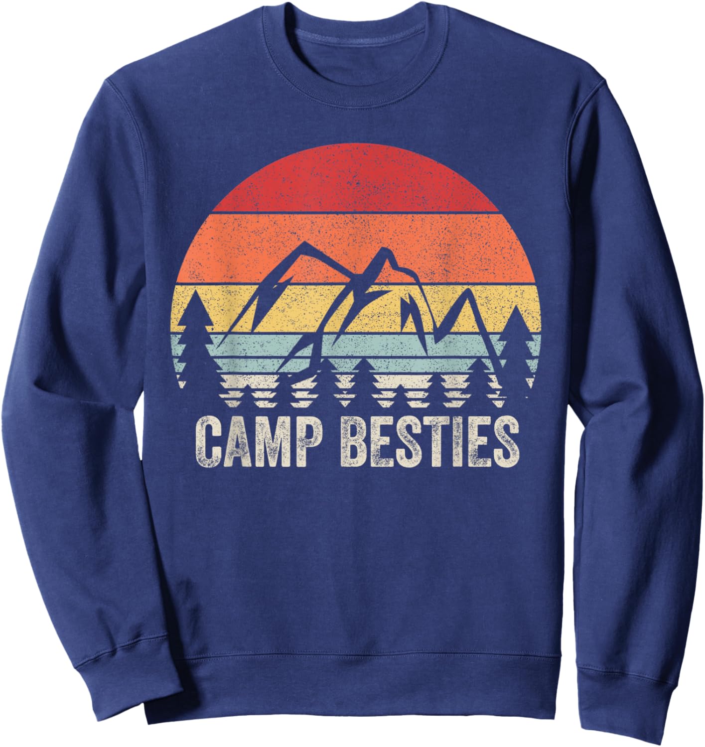 Vintage Retro Camp Besties Best Friend Matching Camping Sweatshirt - Sweatshirt | Navy
