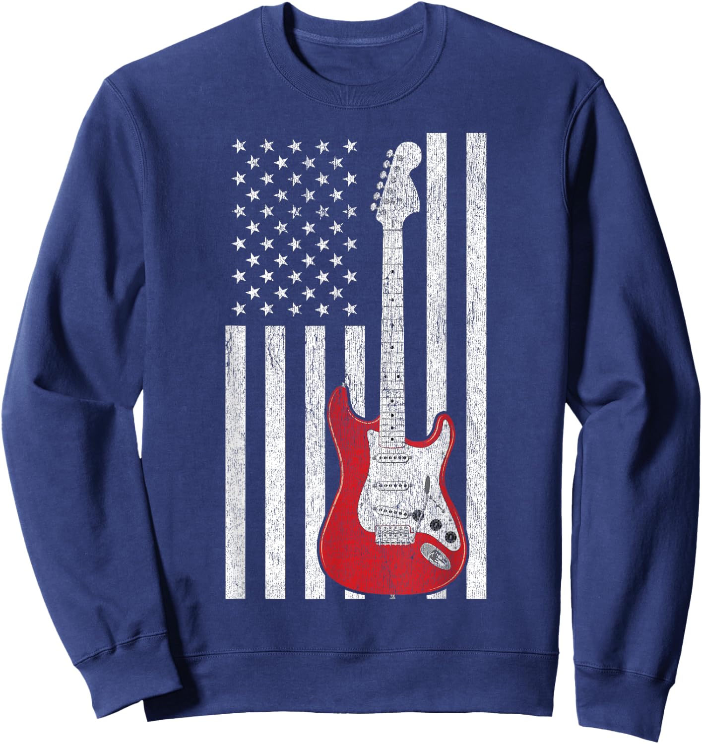 Patriotic American Flag Electric Guitar Sweatshirt - Sweatshirt | Navy
