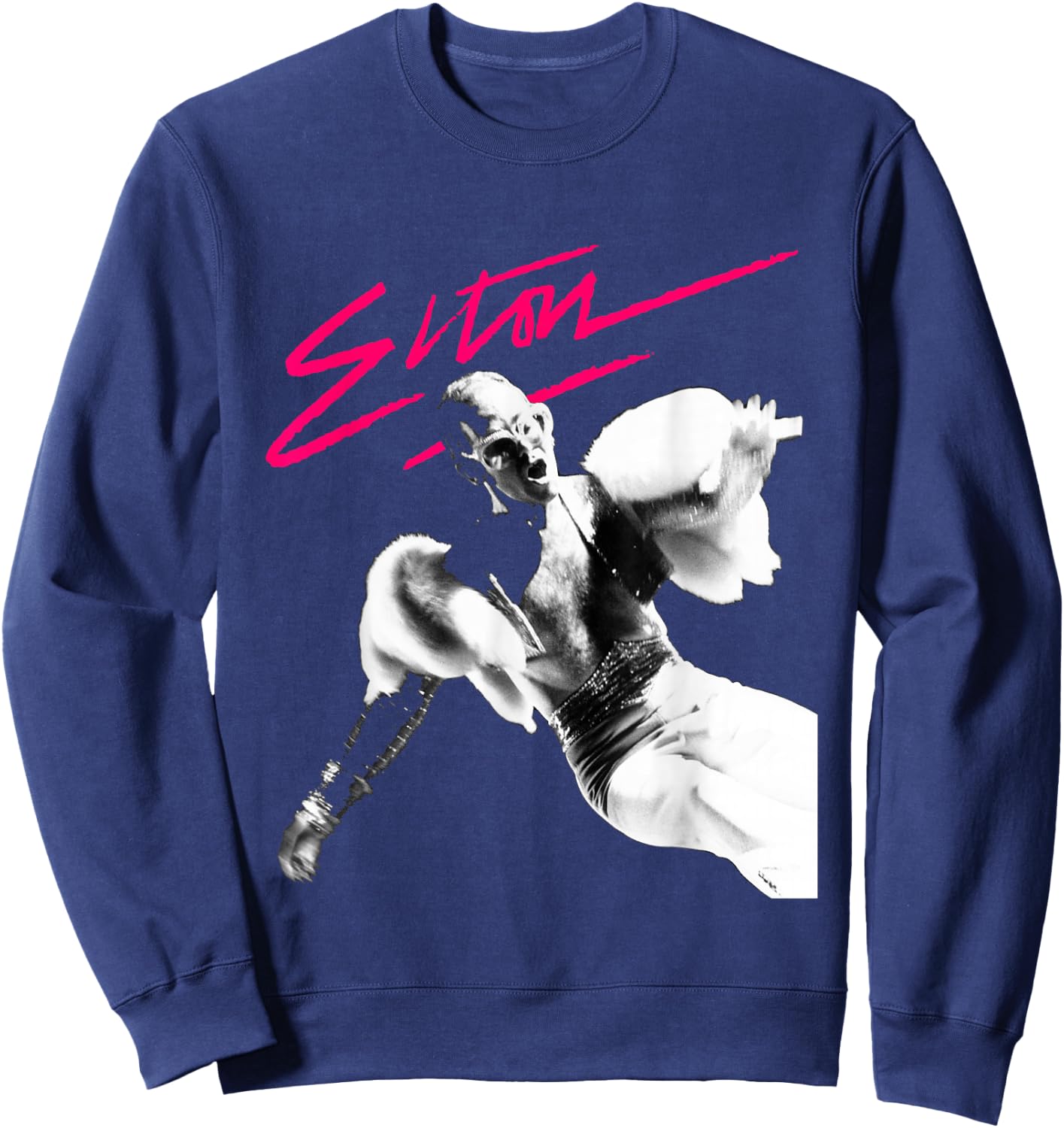 Elton John Official Pink Brush Photo Sweatshirt - Sweatshirt | Navy