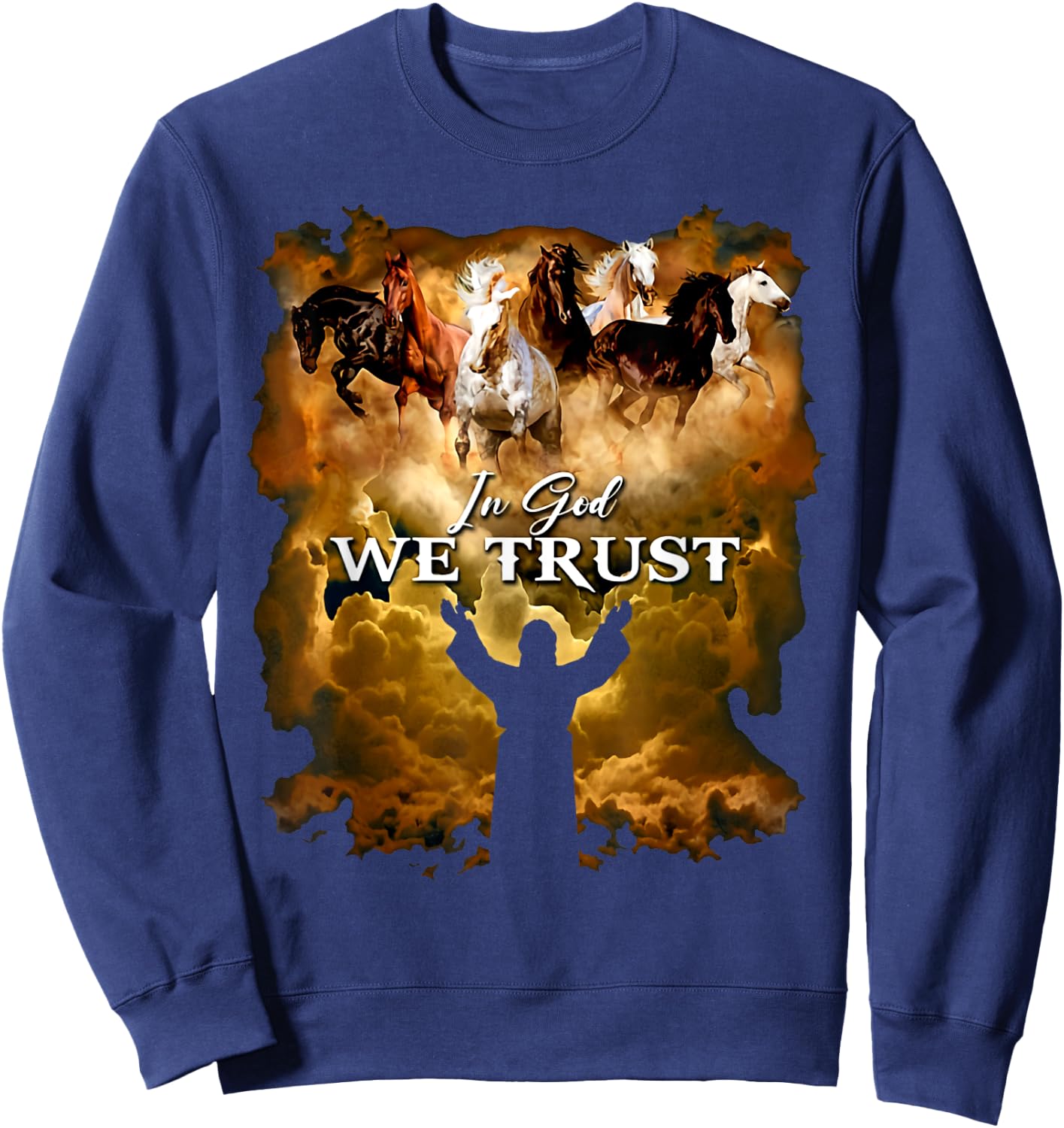 Jesus Horse In God We Trust - Christian , -Adults, -Kids, Black, Small, Short Sleeve Sweatshirt - Sweatshirt | Navy