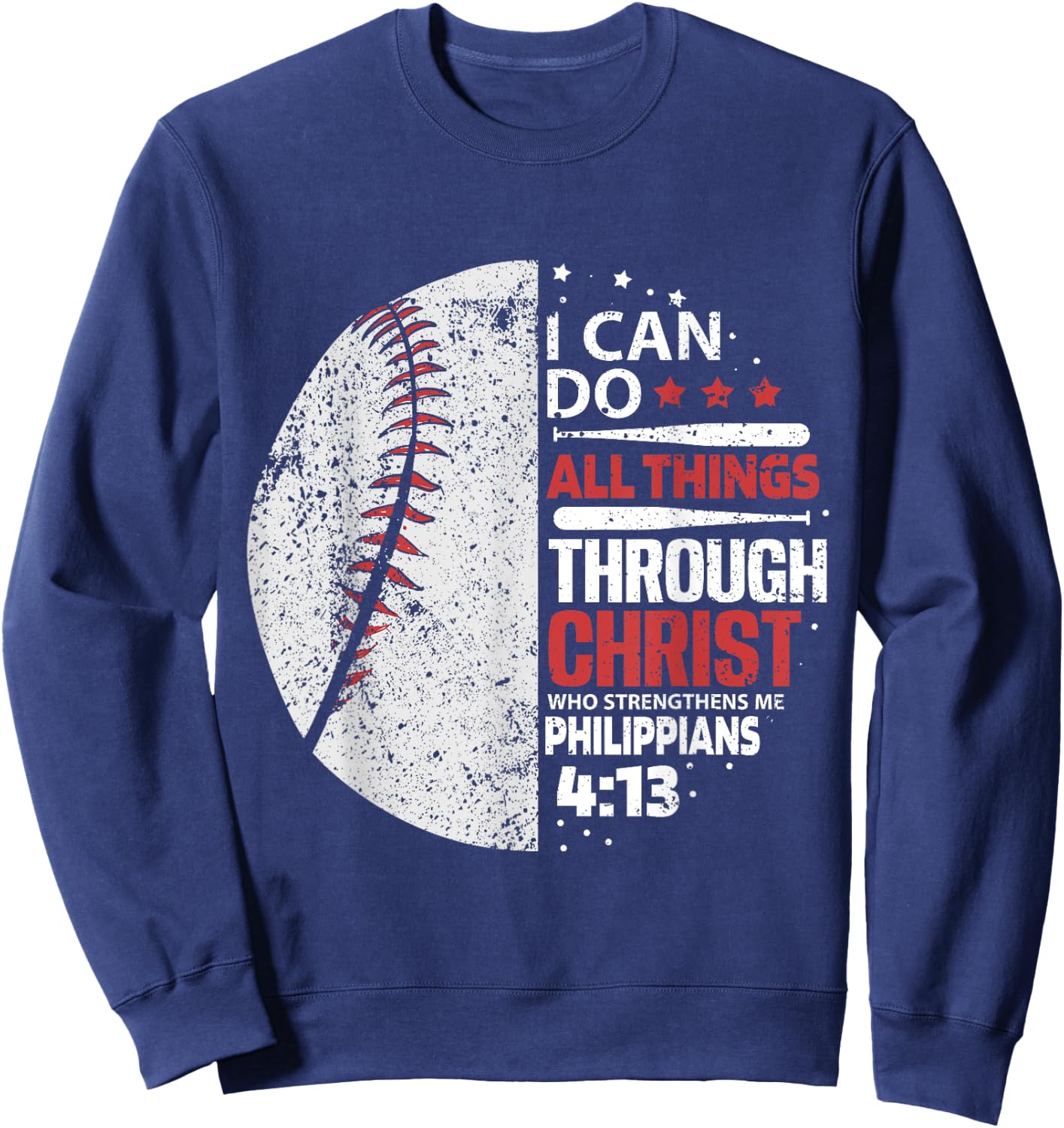 I can do all Things Through Christ - Religous Bible Baseball Sweatshirt - Sweatshirt | Navy