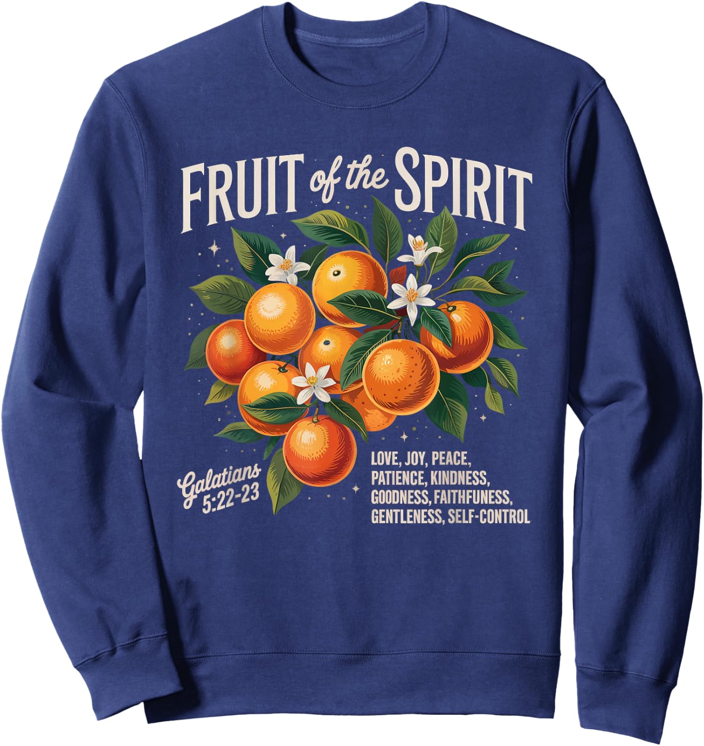 Christian Fruit Of Spirit Orange Flower Bible Verse Sweatshirt - Sweatshirt | Navy