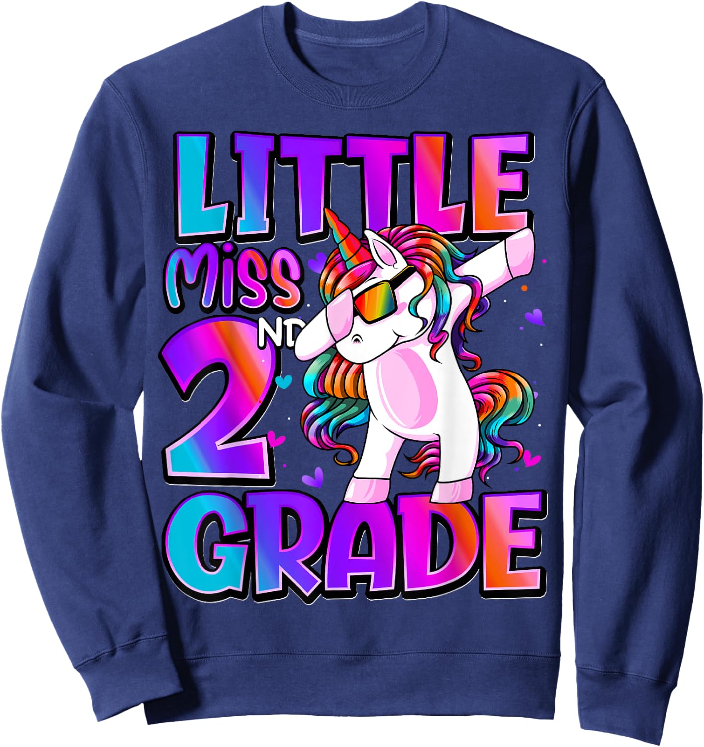 Little Miss 2nd Grade Unicorn Back To School 2nd Grade Girls Sweatshirt - Sweatshirt | Navy