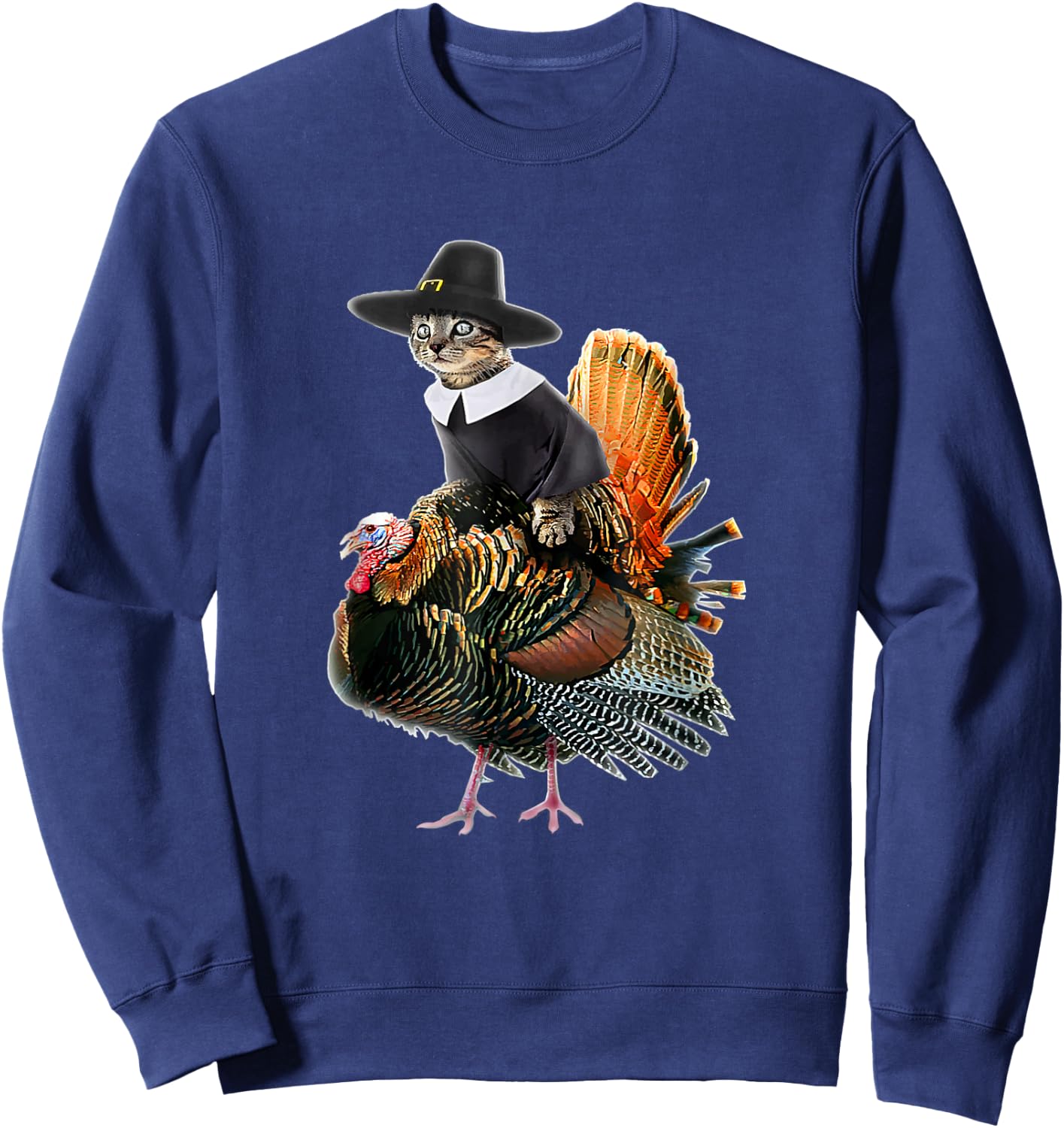 Thanksgiving Cat Pilgrim Costume Thanksgiving Turkey Sweatshirt - Sweatshirt | Navy