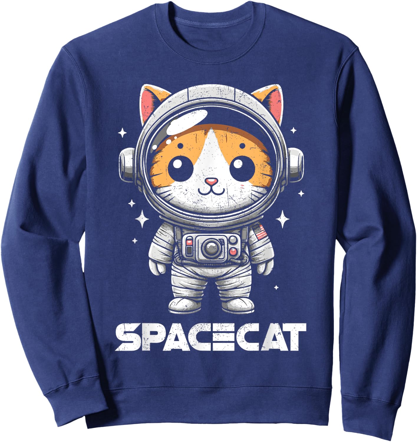 Spacecat Astronaut Cat Kitten Spaceman Cosmonaut Distressed Sweatshirt - Sweatshirt | Navy