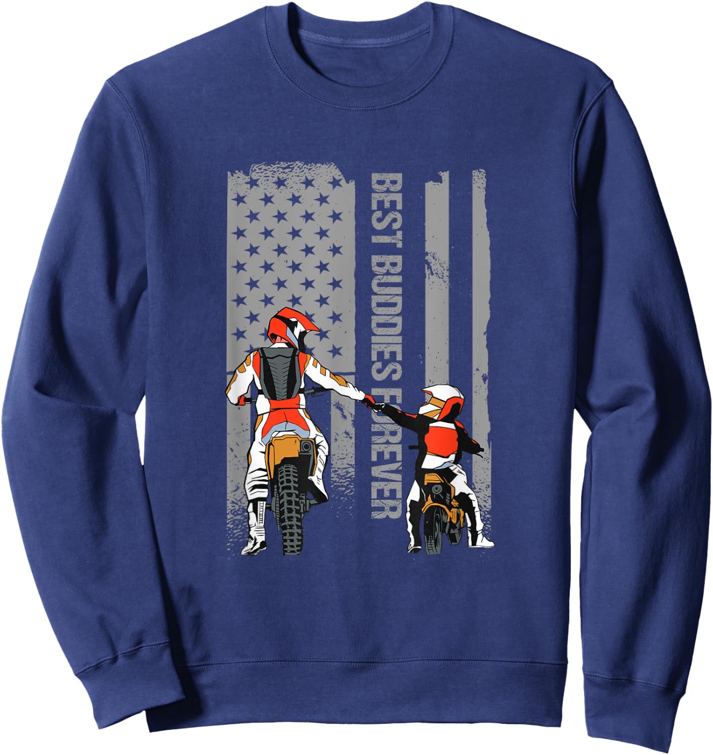 Motocross Dirt Bike Fathers Day Best Dad American Flag Gift Men Sweatshirt - Sweatshirt | Navy