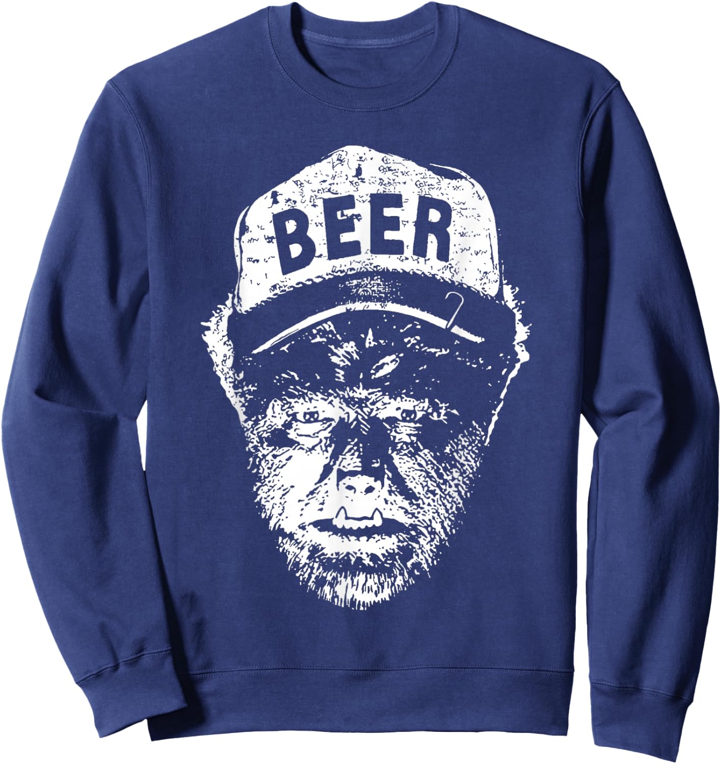 Vintage Wolfman Retro Horror Monster Werewolf Drinking Beer Sweatshirt - Sweatshirt | Navy
