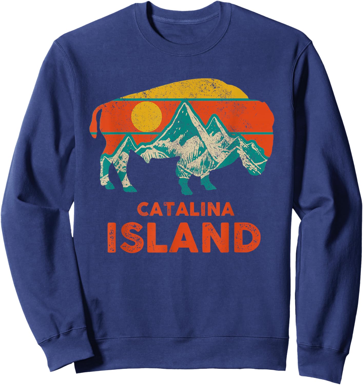 Catalina Island Vintage Bison Buffalo America Souvenir Sweatshirt - Sweatshirt | Navy