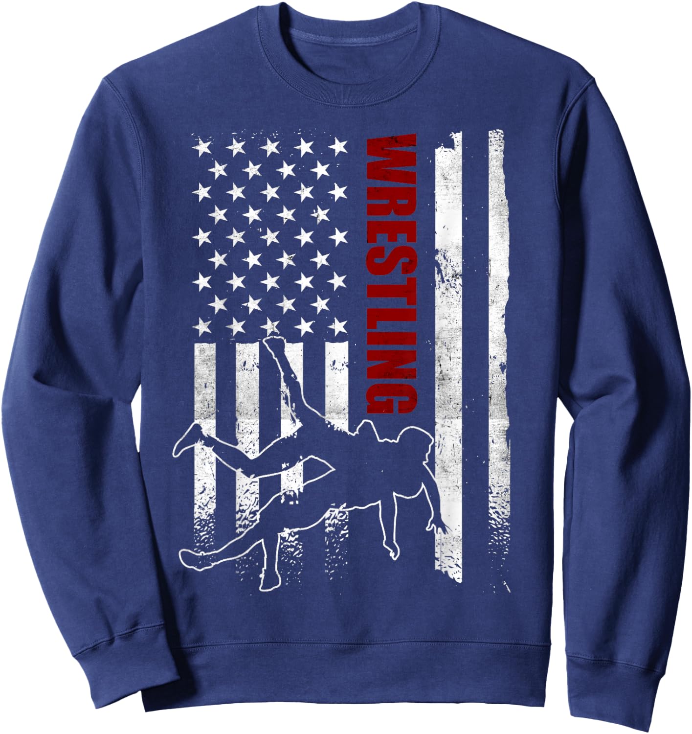 Retro American Wrestling Apparel US Flag Wrestling Sweatshirt - Sweatshirt | Navy