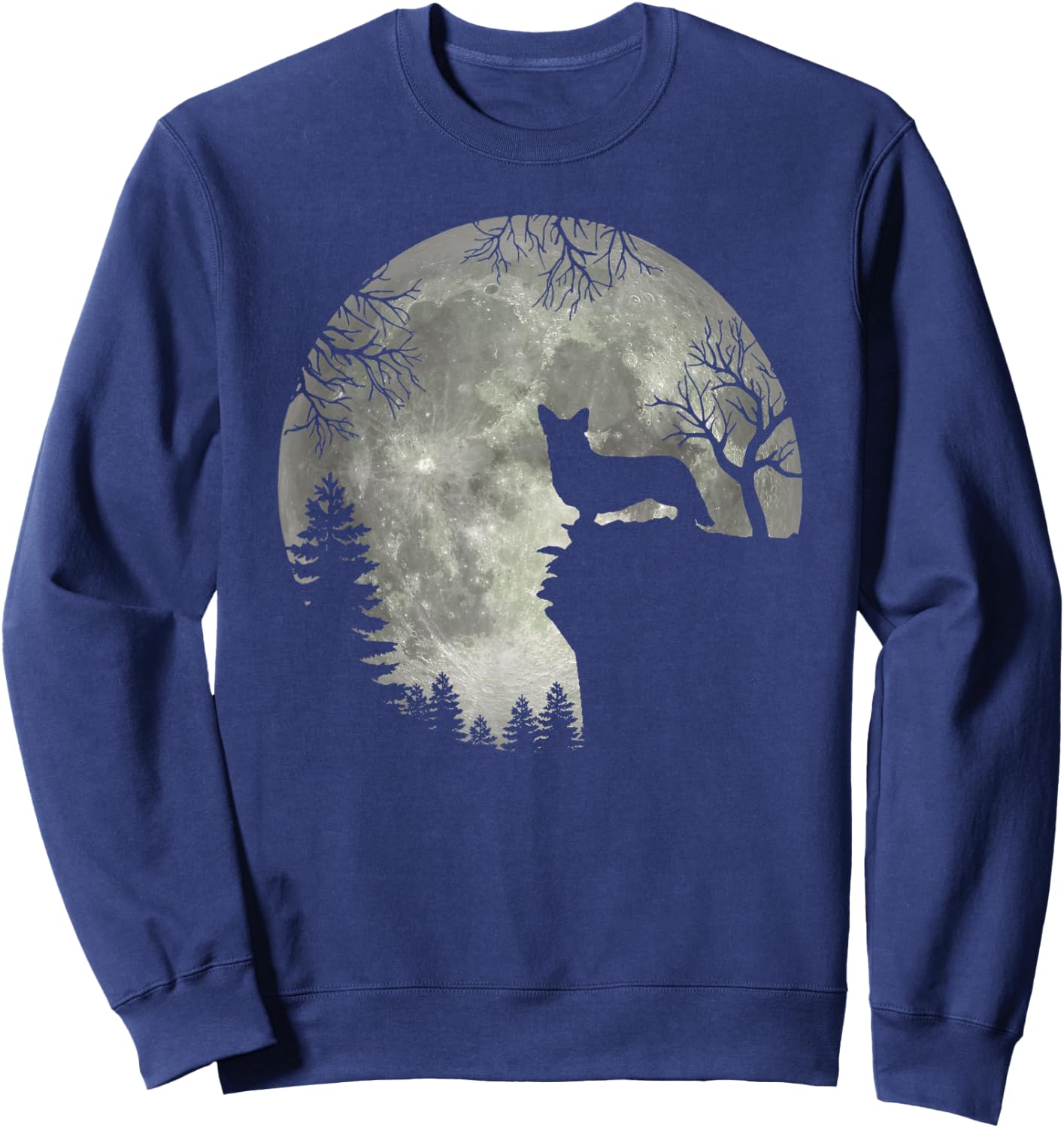 Cardigan Welsh Corgi And Moon Halloween Sweatshirt - Sweatshirt | Navy
