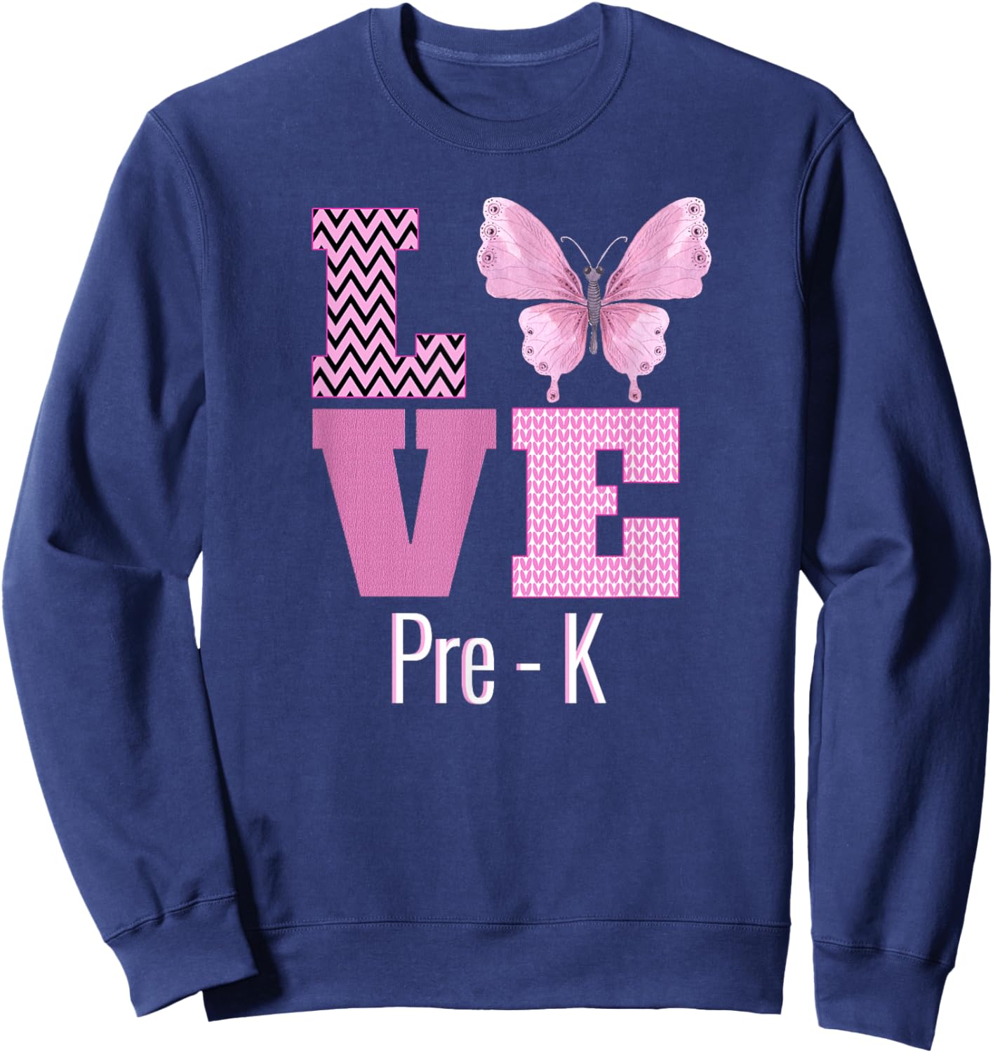 Love Pre-K Purple Butterfly Pre-K Teacher Back To School Women Kids Sweatshirt - Sweatshirt | Navy
