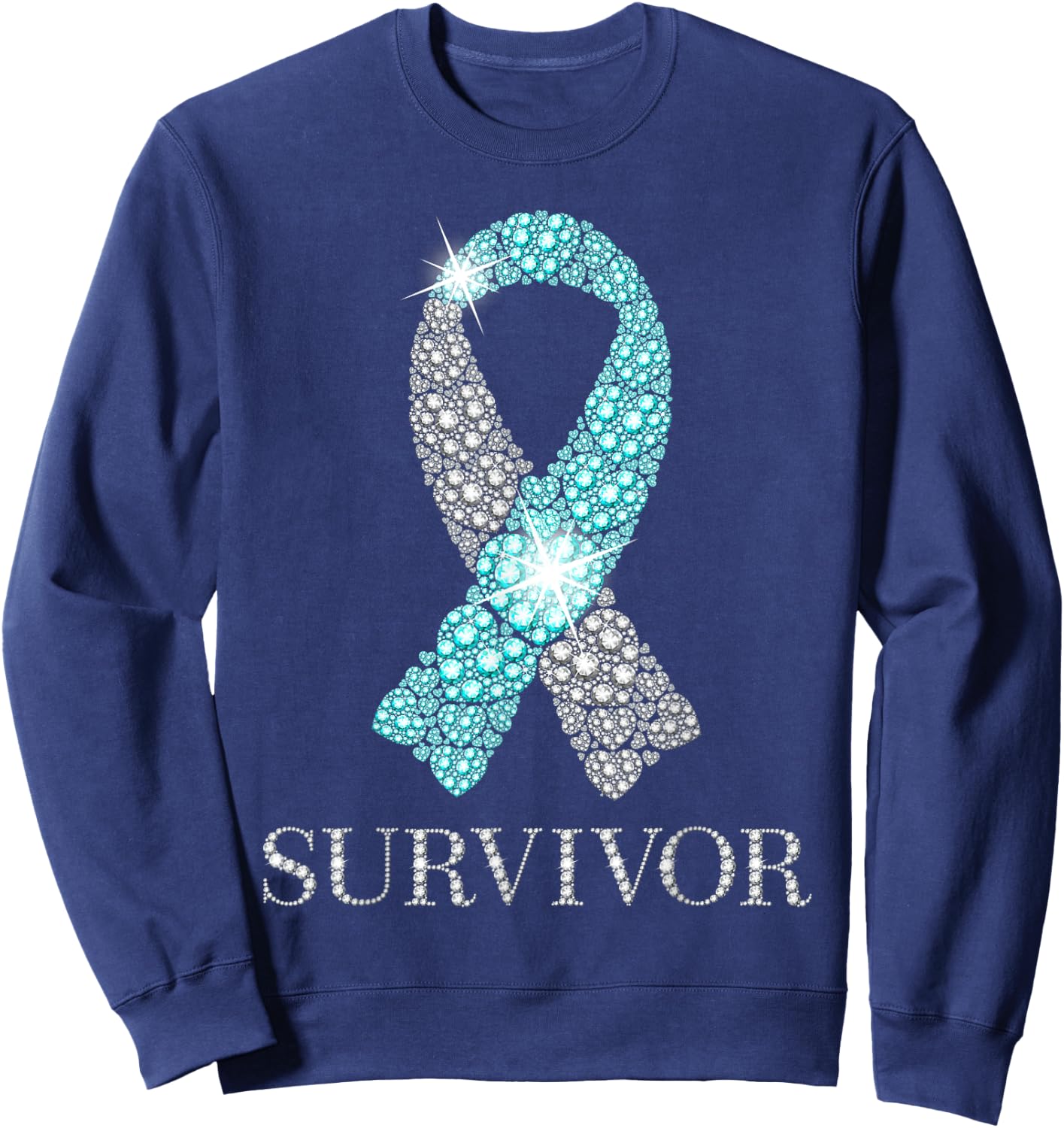 Cervical Cancer Survivor Teal & White Ribbon Awareness Sweatshirt - Sweatshirt | Navy