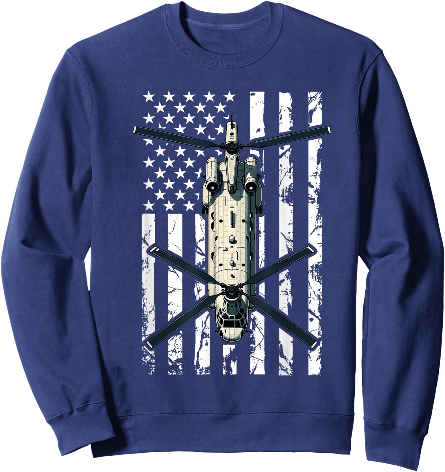 CH 47 Chinook Helicopter Pilot USA Flag Retired Veteran Sweatshirt - Sweatshirt | Navy