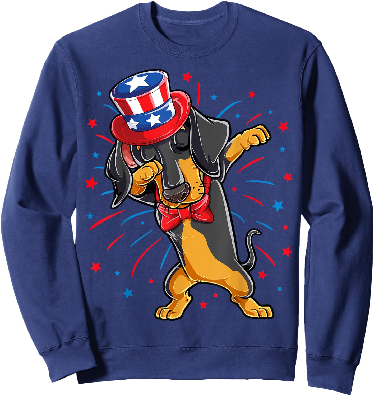 Dabbing Dachshund 4th of July T shirt Men USA American Flag Sweatshirt - Sweatshirt | Navy