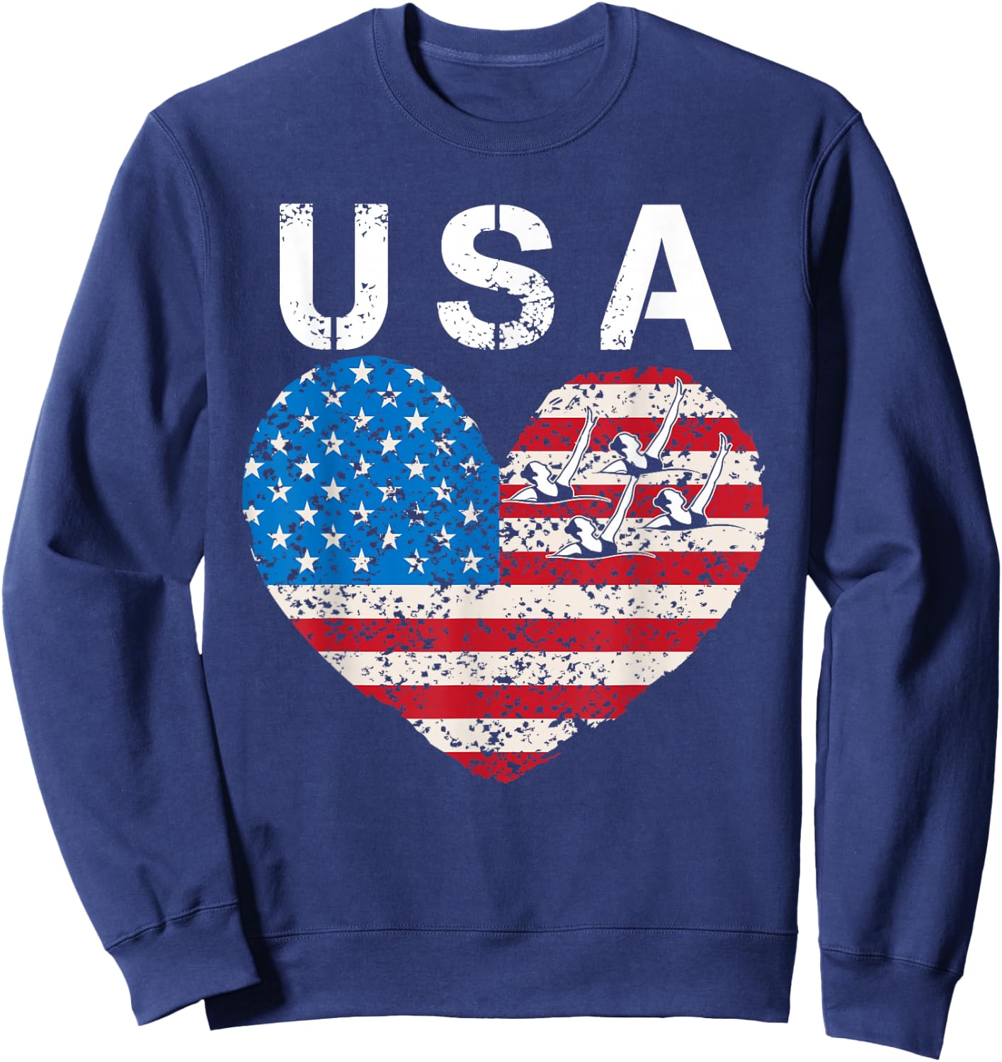 USA artistic swimming team American flag heart US Swim Aqua Sweatshirt - Sweatshirt | Navy
