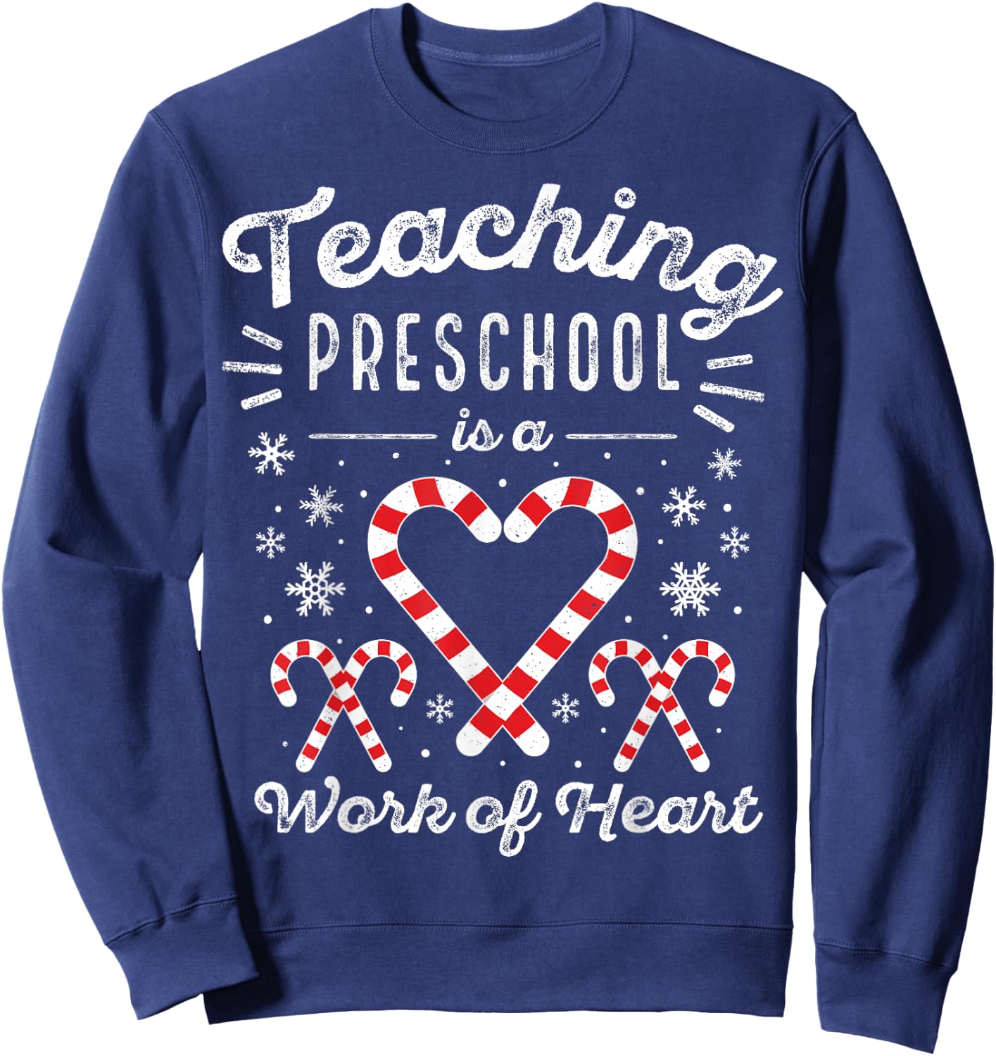 Christmas Candy Cane Work of Heart Pre-K & Preschool Teacher Women Kids Sweatshirt - Sweatshirt | Navy