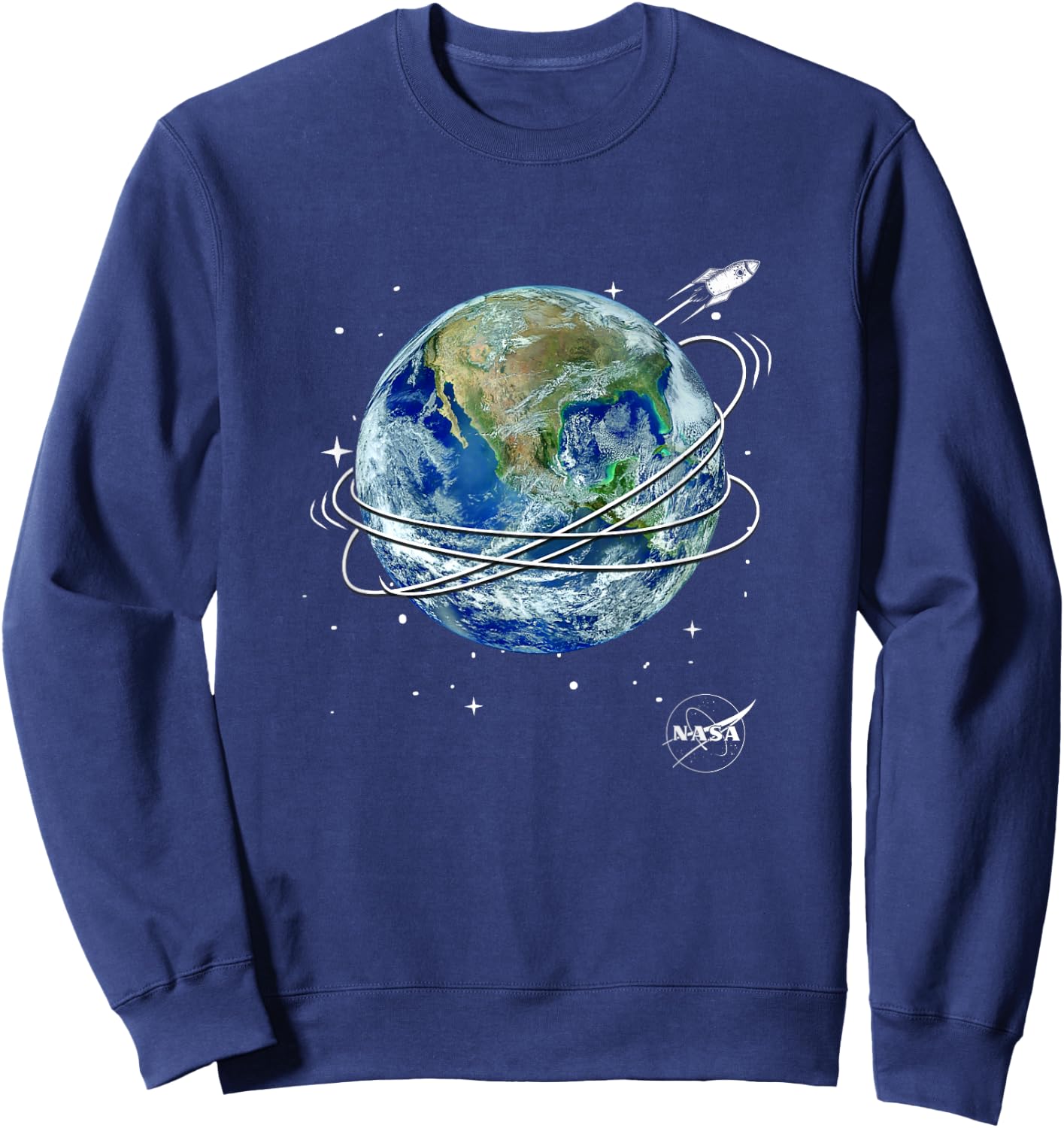 NASA Vintage Classic Rocket Ship Earth Orbit Poster Sweatshirt - Sweatshirt | Navy