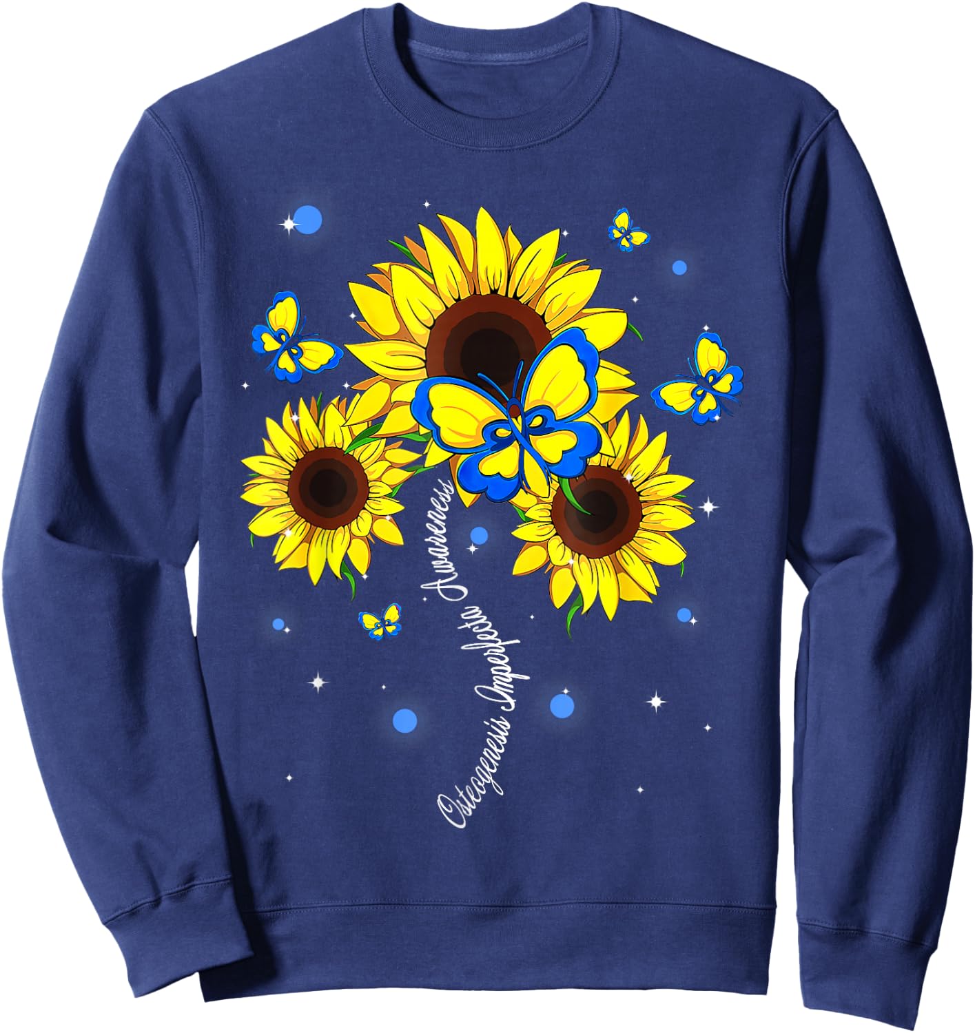 Osteogenesis Imperfecta Awareness Sunflower Butterfly Ribbon Sweatshirt - Sweatshirt | Navy
