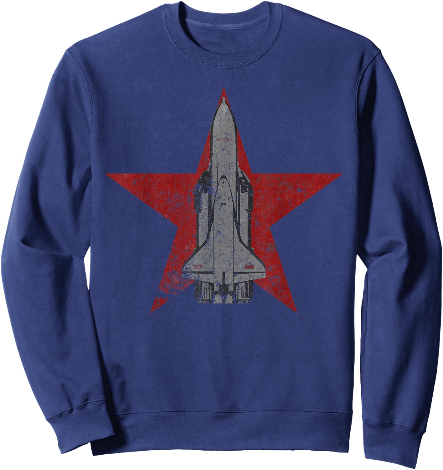 Buran Soviet Spacecraft Vintage Red Star Space Sweatshirt - Sweatshirt | Navy