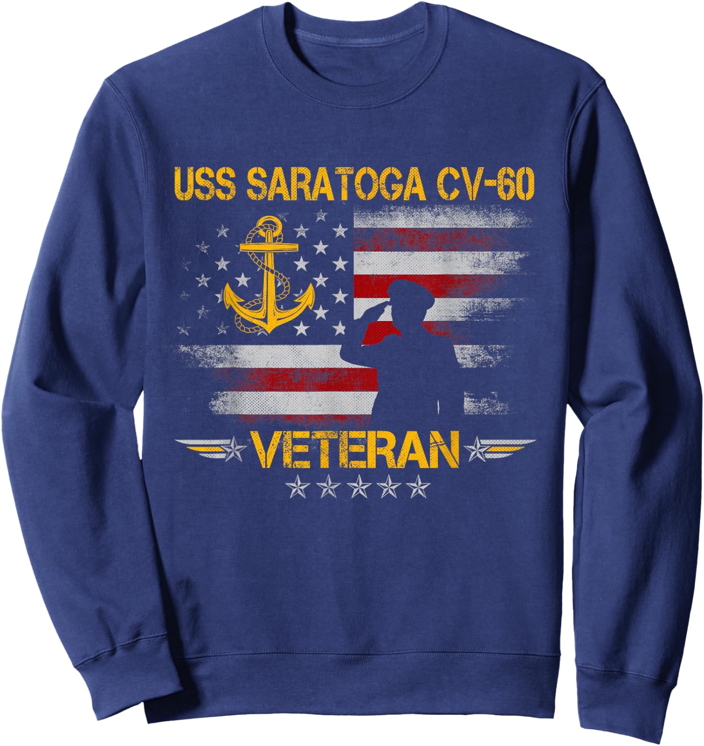 USS Saratoga CV-60 Aircraft Carrier Veteran Flag Vintage Sweatshirt - Sweatshirt | Navy