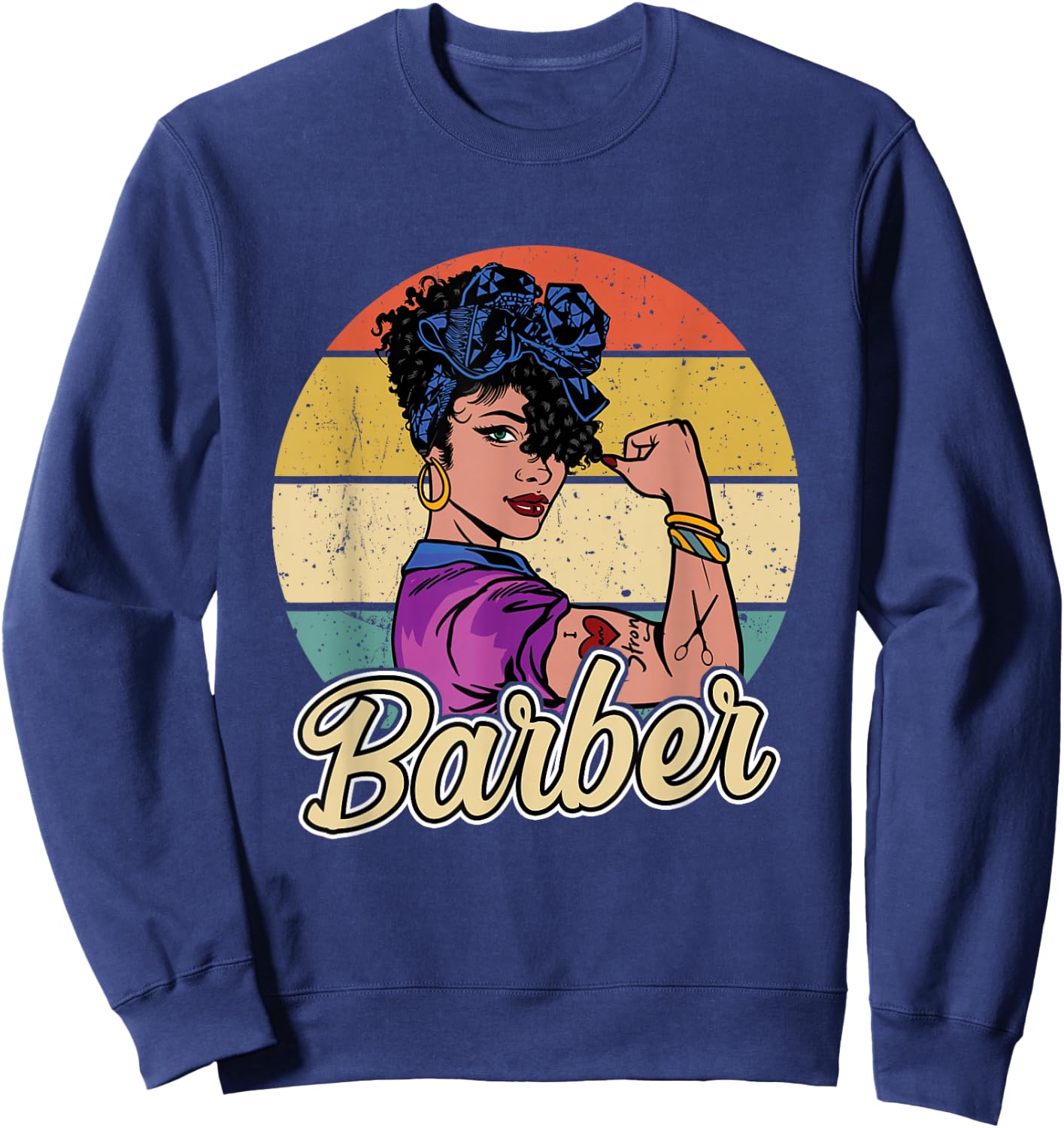 Barber Girl Vintage Barber Gift Sweatshirt - Sweatshirt | Navy