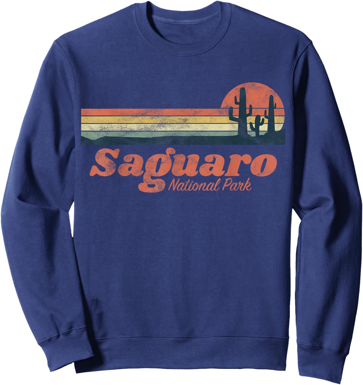 Retro Saguaro National Park Vintage Vibe Chest Stripe Cactus Sweatshirt - Sweatshirt | Navy