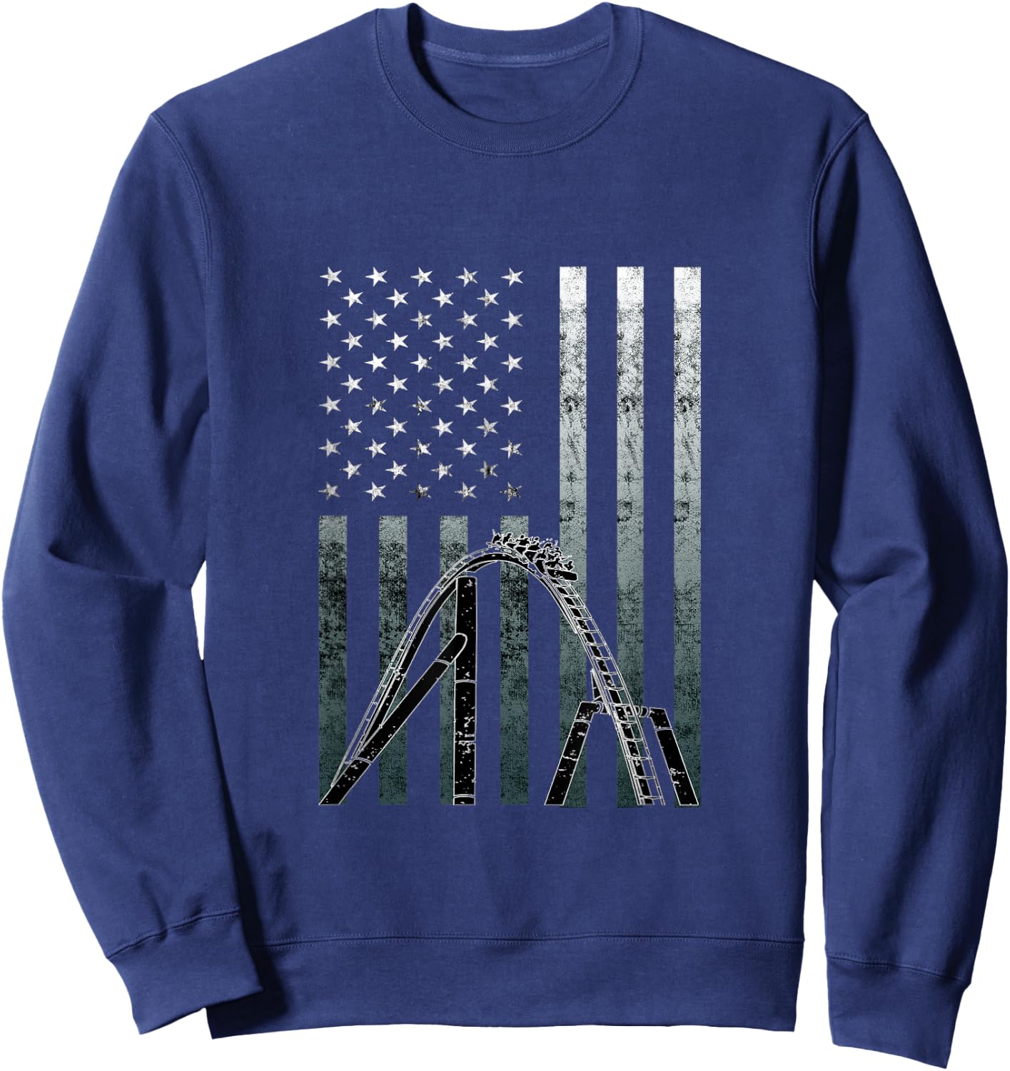 Roller Coaster Vintage USA Flag Theme Park Carnival Ride Sweatshirt - Sweatshirt | Navy