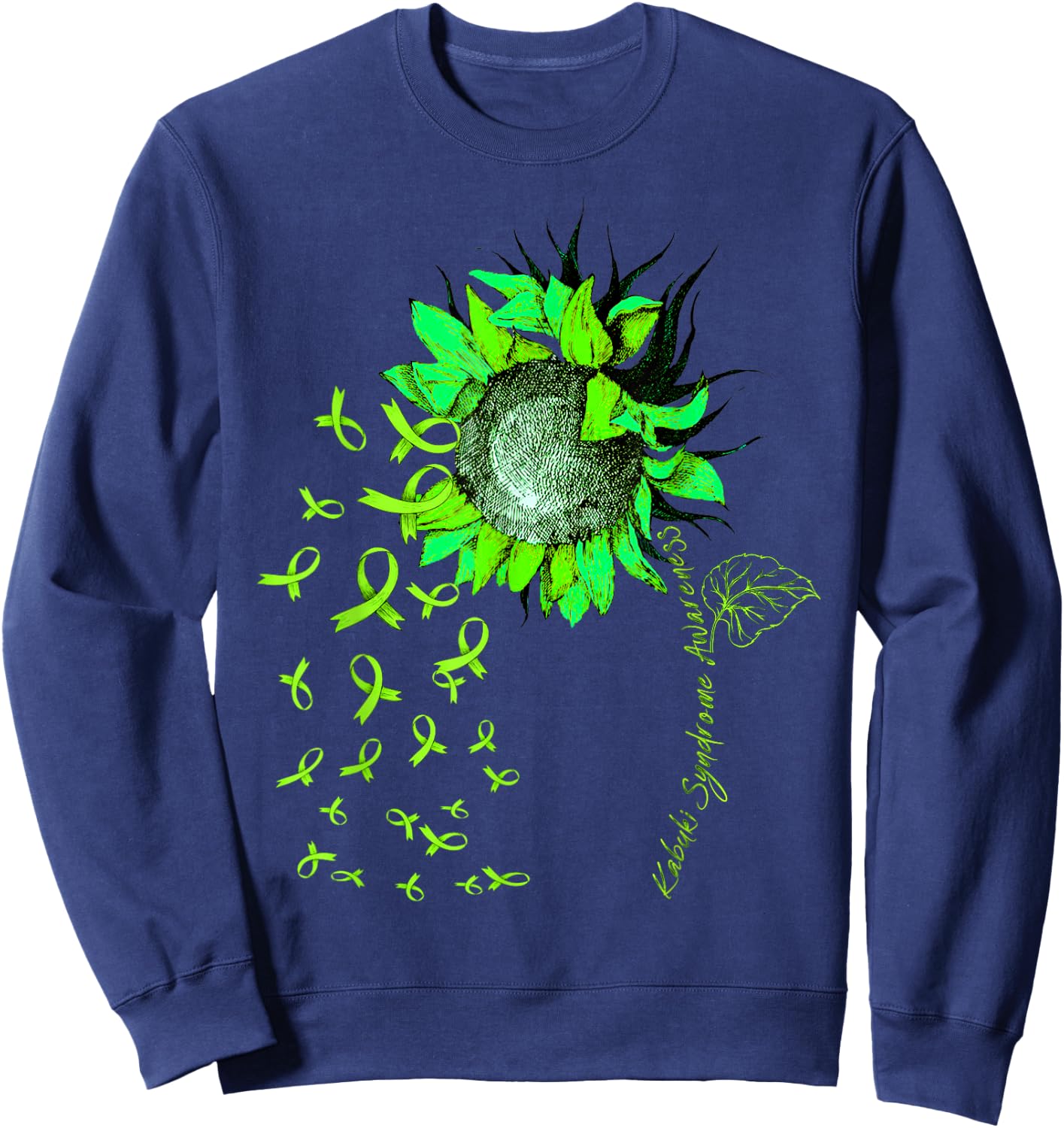 KABUKI SYNDROME AWARENESS Sunflower Lime Ribbon Sweatshirt - Sweatshirt | Navy