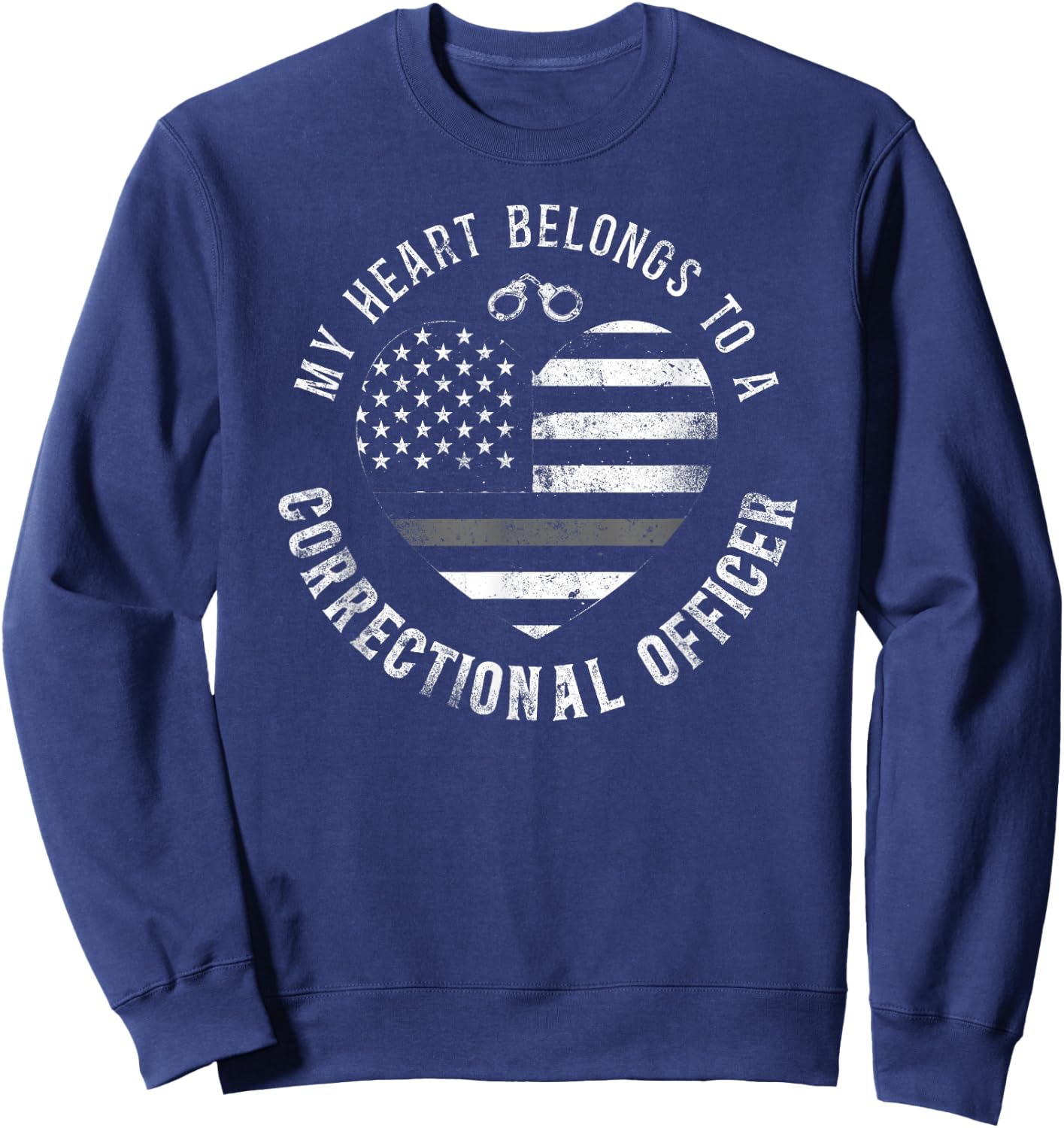 Correctional Officer Girlfriend Wife Heart American Flag Sweatshirt - Sweatshirt | Navy
